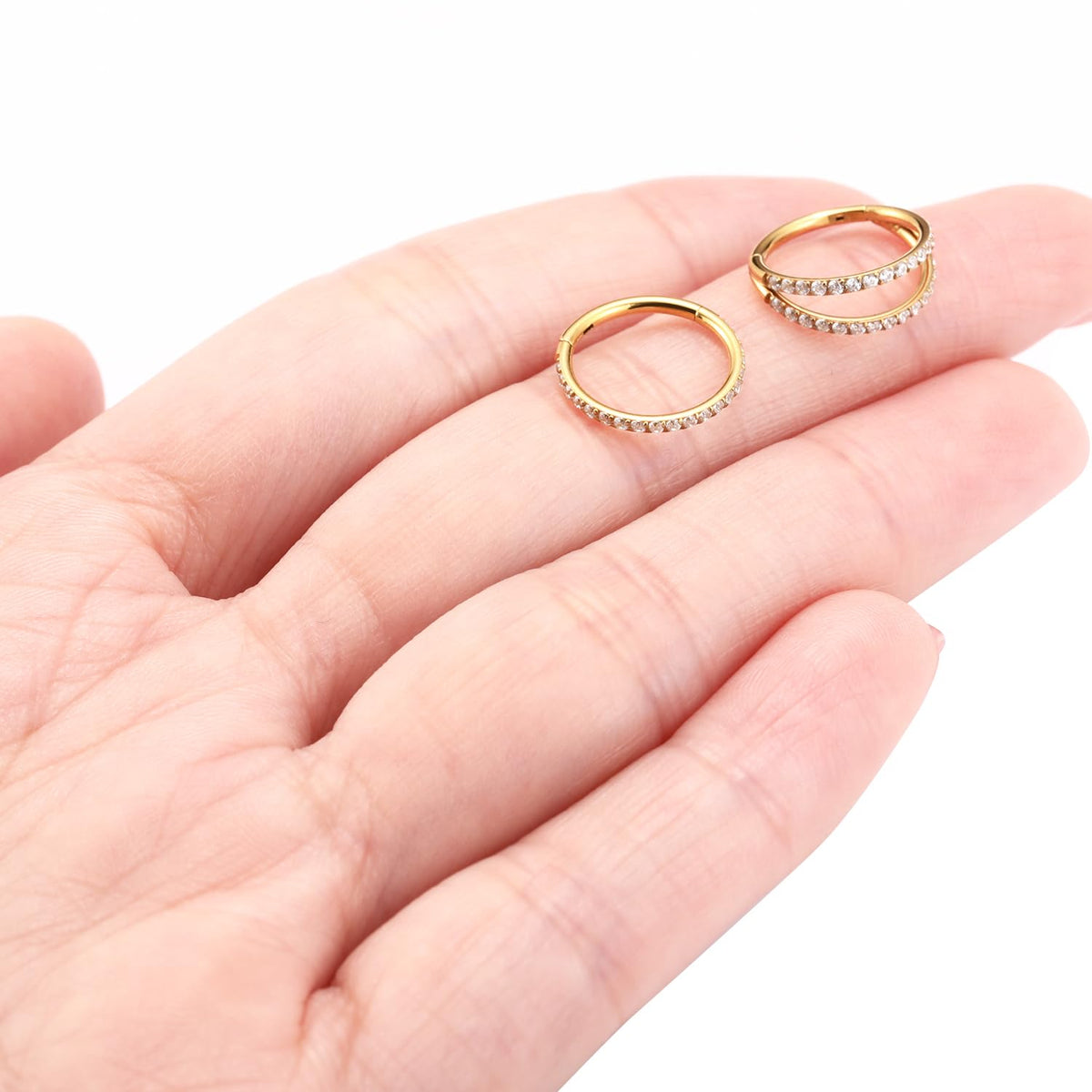 Nose Hoop Gold Double Hoop Septum Ring with CZ Septum Jewelry Surgical Steel Conch Piercing Jewelry Nose Earrings 16g Septum Clicker Lip Rings Helix Earring 12mm Conch Piercing Cartilage Earring