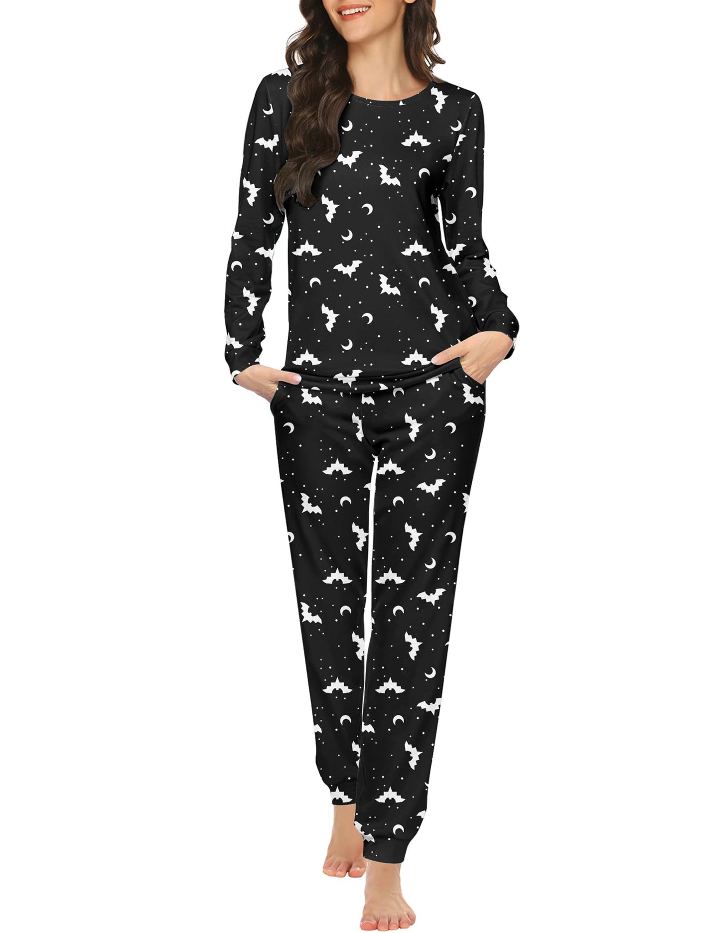 Ekouaer Womens Jogger Pajama Sets Long Sleeve Sleepwear Round Neck Nightwear Soft Pjs Lounge Sets with Pockets