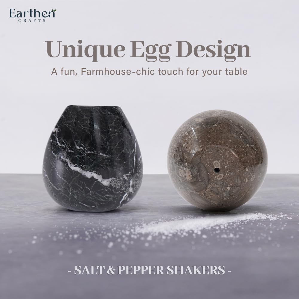 Earthen Crafts Marble Salt and Pepper Shakers Set of 2, Oceanic & Black