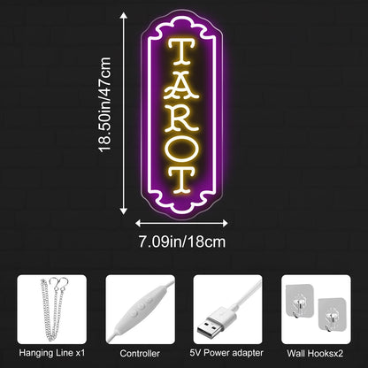 Tarot Neon Sign - 5-Level Dimmable USB Tarot Wall Decor & Psychic Decor, Perfect Mystical Neon Wall Art for Spiritual Spaces, Shops, Bedrooms, Living Room, Game Room