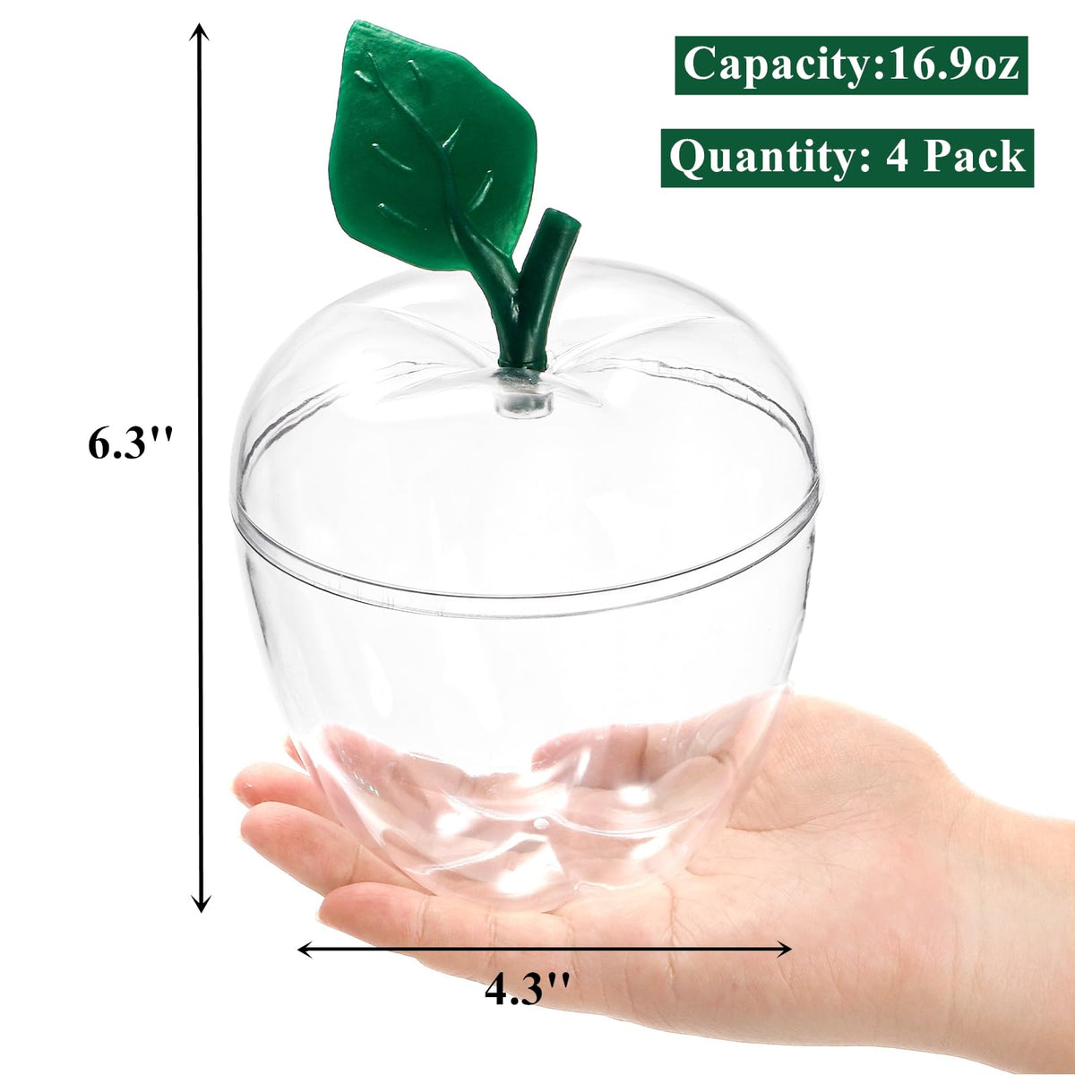 Cididu 4 Pcs Plastic Apple Container, Large Clear Candy Jar with Lid for Teacher Appreciation, Apple Shaped Candy Toy Filling Jars Decor Boxes for Back To School Christmas New Year Gift Snow Party