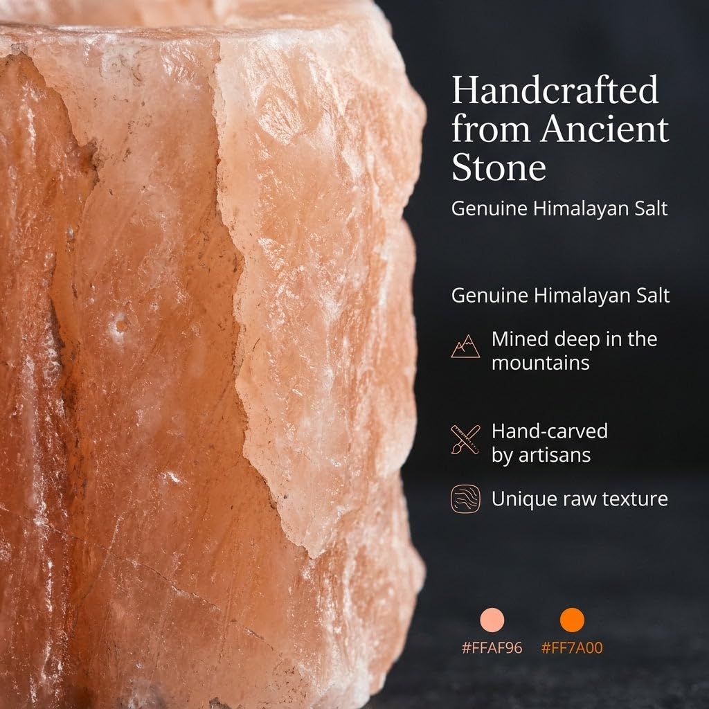 Deluxe Comfort Himalayan Salt Dual Tealight Candle Holder - Hand-Carved Natural Crystal Salt Lamp Glow, Soothing Warm Ambiance, Home Decor & Meditation Gift, Orange
