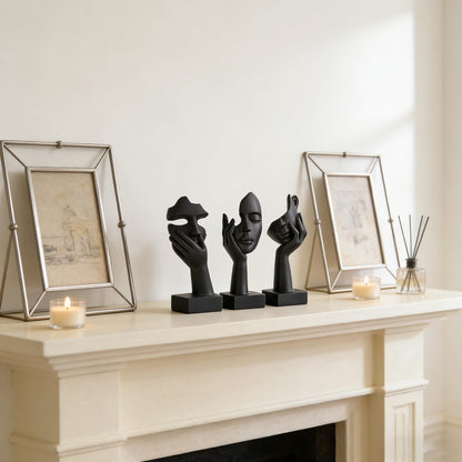 oliruim 3 Pcs Thinker Small Statue Set - Black Art Abstract Home Accent Figurines for Decor Bedroom, Shelves, Living Room Coffee Table, Office Desktop (3 Pcs Black, 6")