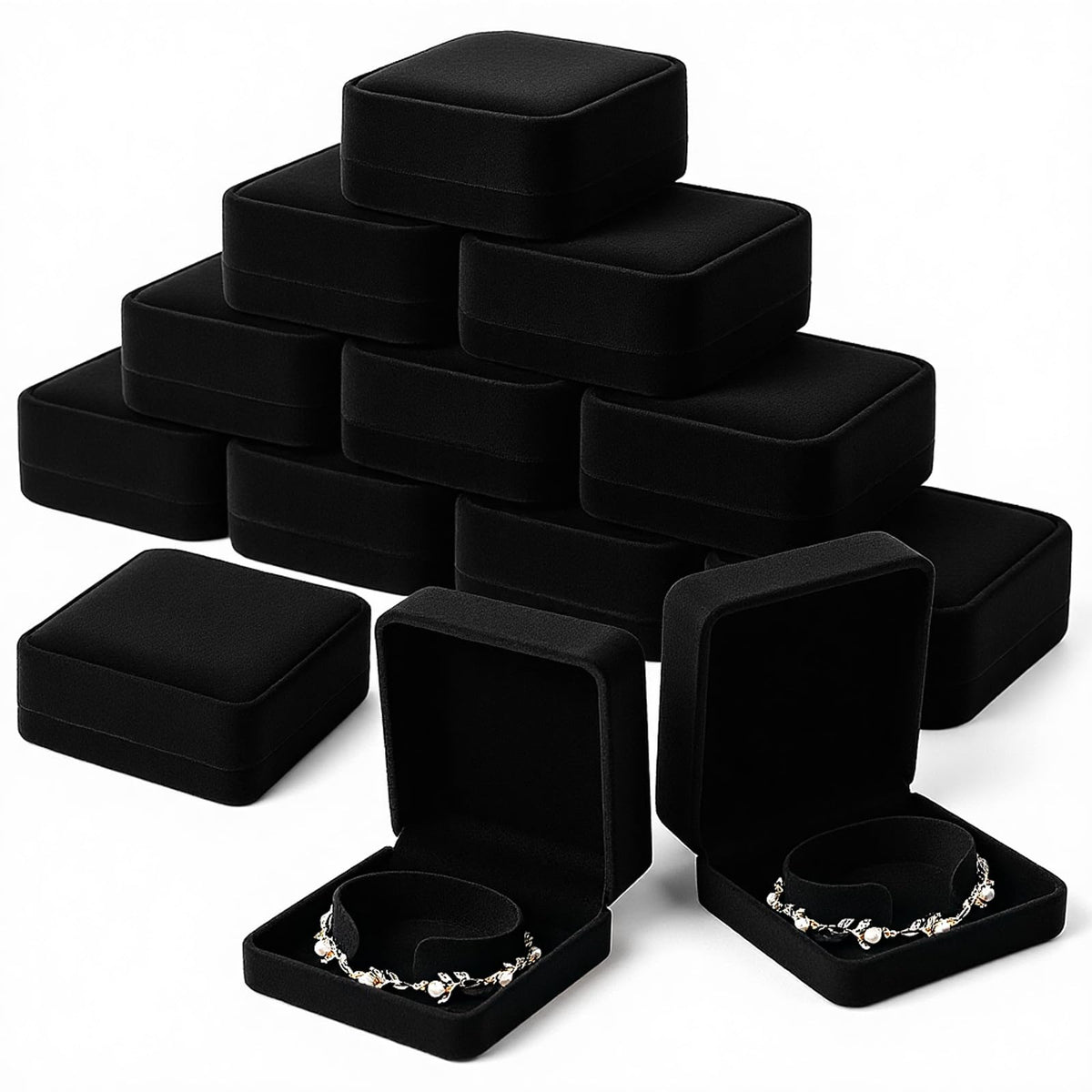 PercyEffie 12Pcs Velvet Bracelet Gift Box Bulk, Classic Black Bracelet Pendant Necklace Gift Box Case for Jewelry Storage Display Case for Christmas Wedding Engagement Birthday Anniversary