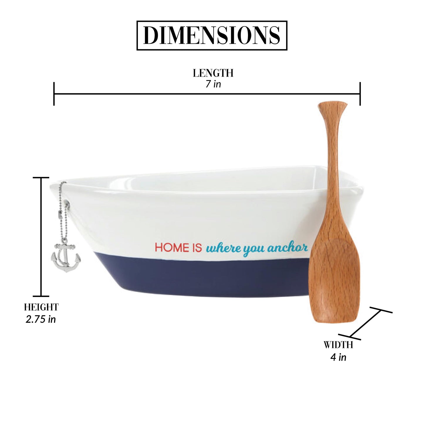 Pavilion Gift Company - Home - 12 oz Serving Bowl Dipping Dip Salsa Appetizer Dessert Snack Sauce Entertaining Dish With Oar Spoon Anchor Keychain Ocean Seaside Coastal Beach Lake Boating Boater Gift