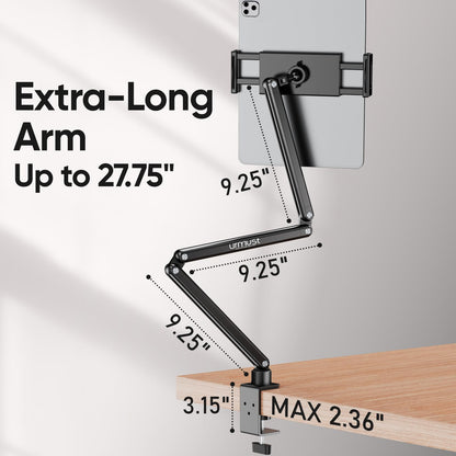 Urmust Tablet Stand for Desk, Adjustable iPad Holder for Bed, 360° Rotation, Sturdy Aluminum Tablet Arm Mount for 4.7"-15.6" iPad Pro/Air/Mini, iPhone, Galaxy Tab, for Kitchen, Work, Video Call