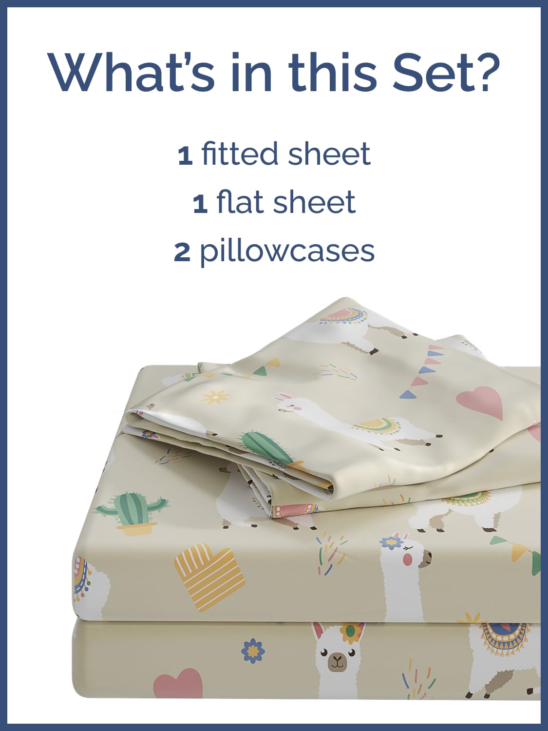 Kids Full Size Bed Sheet Set - 4 Piece Kids Loft Bed Sheets - Llama Alpaca Cactus Themed Bedding - Soft, Cute - Breathable and Machine Washable - Cute Animal Bed Set for Boys, Girls, Teens & Toddlers