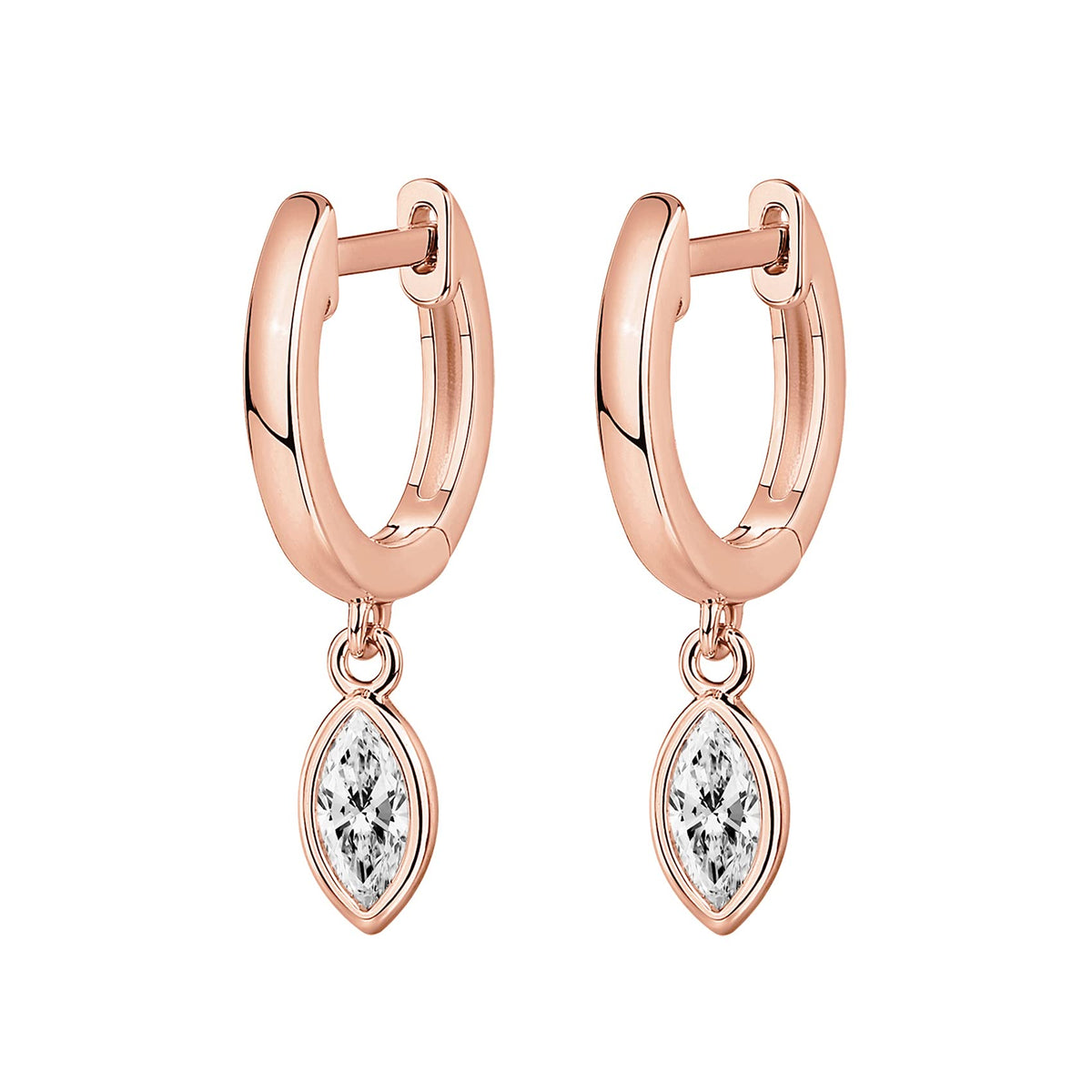 PAVOI 14K Rose Gold Plated S925 Sterling Silver Post Drop/Dangle Huggie Earrings for Women | Dainty Marquise Earrings