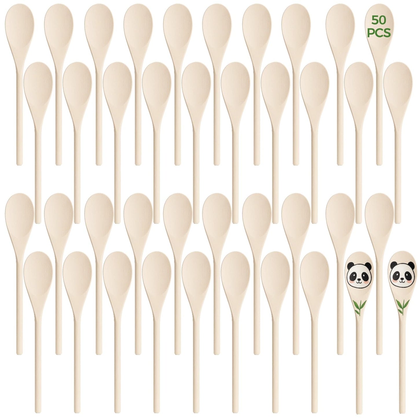 50 PCS Wooden Spoons for Crafts - 9.8 Inches Kitchen Wooden Spoons for Crafts, Long Handle Wood Spoons Oval Wood Mixing Spoons Baking Mixing Serving Craft Utensils