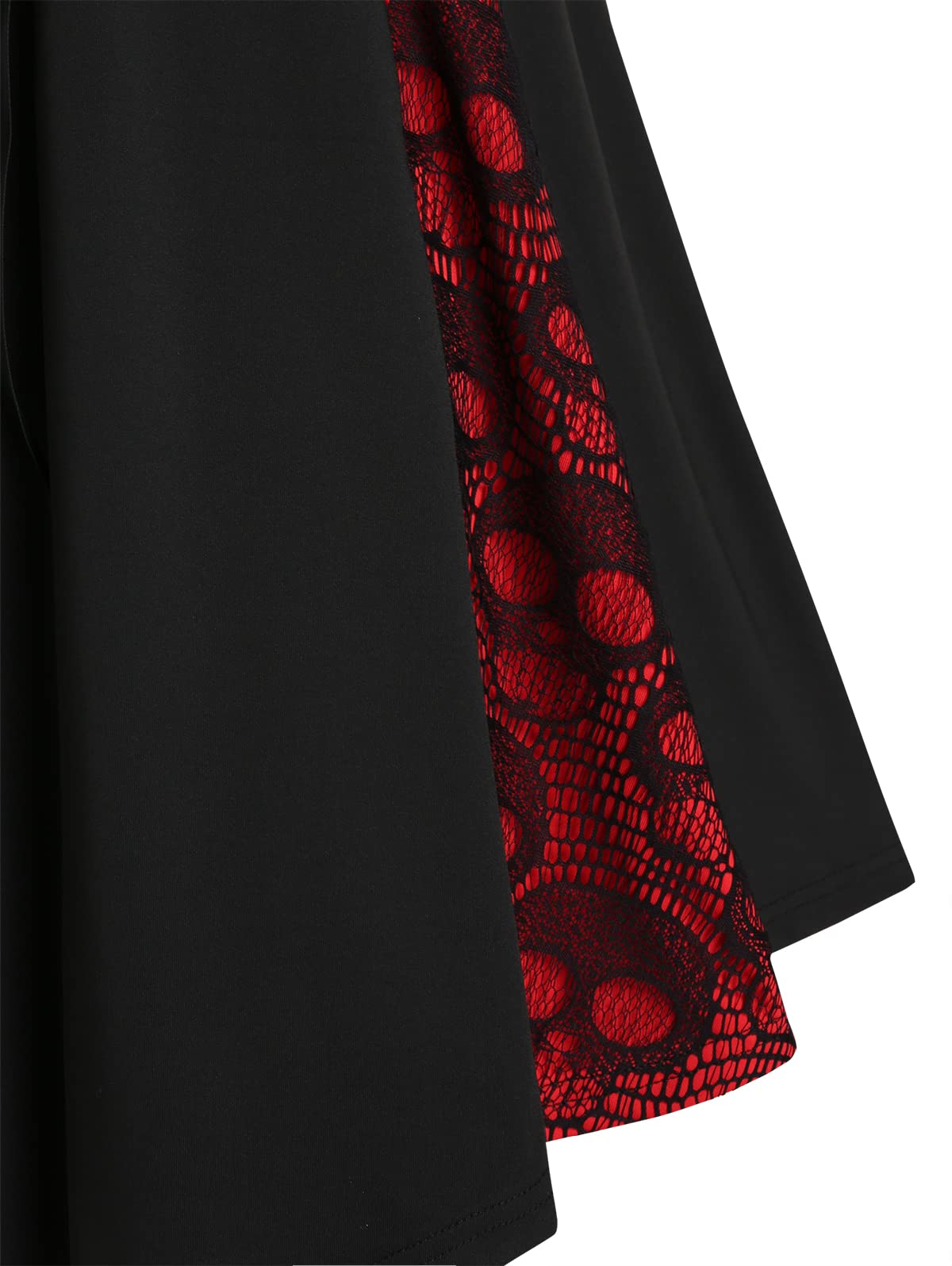 DRESSFO Summer Lace Up Cross Back A Line Gothic Sundress Skull Lace Godet Dress for Women (Black Red/1X)