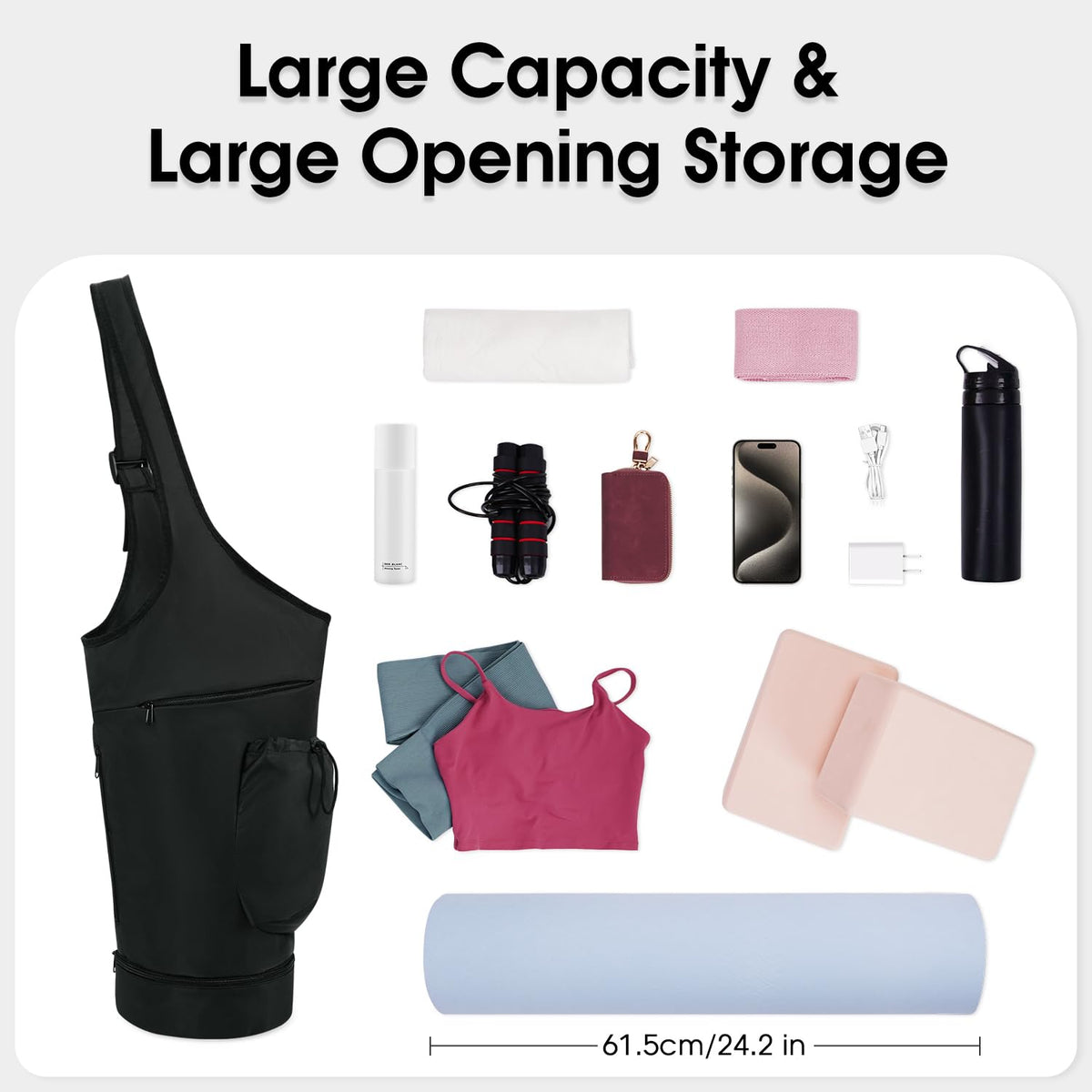 sportsnew Yoga Mat Bag, Opening Large Yoga Mat Carrier Bag with Zipper Pocket and Bottom Wet Pocket, Exercise Yoga Mat Carrier Holder Multi-Functional Storage Bag, Black, patent pending