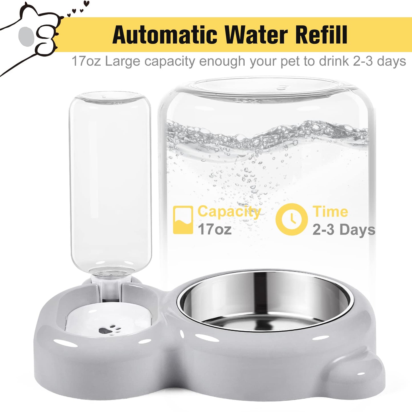 Dog Bowls, Cat Food and Water Bowl Set with Water Dispenser and Stainless Steel Bowl for Cats and Small Dogs