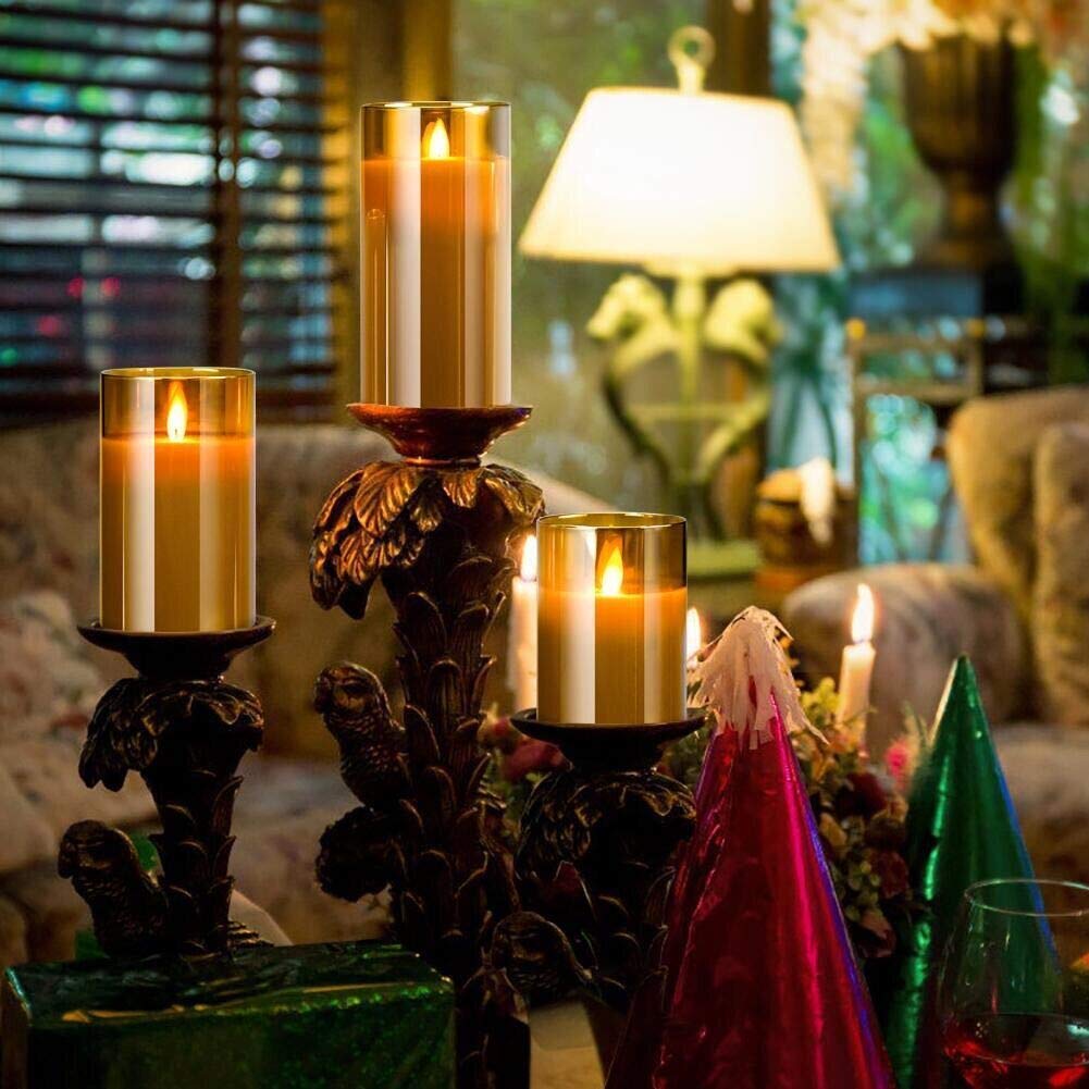 Yinuo Candle Flameless Led Candles Light Flickering,Real Wax Fake Wick Moving Flame Faux Wickless Pillar,with Timer Remote,Suit for Festival Wedding Home Party Halloween Decorations