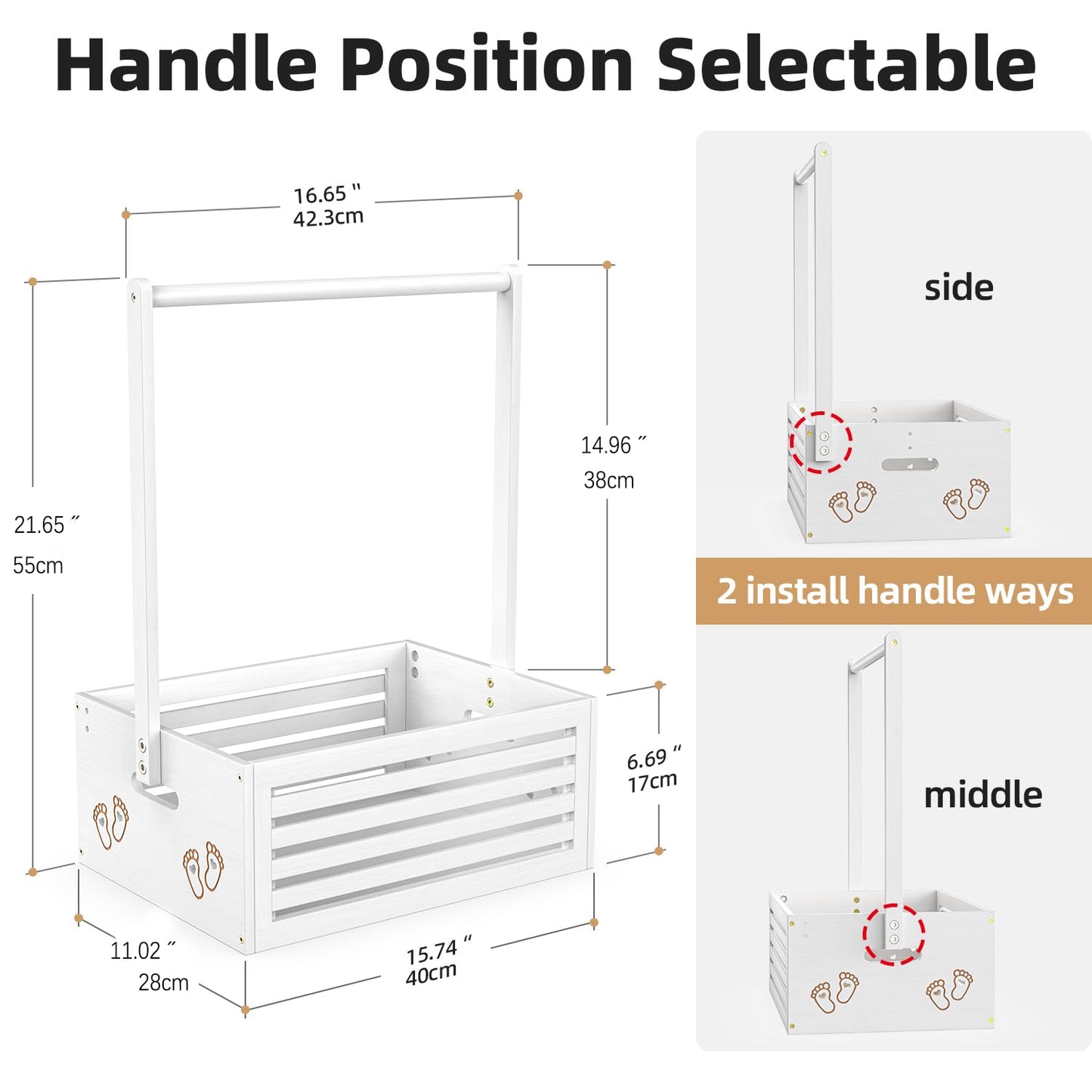 BAMBOOHOMIE Baby Shower Crate Closet, Baby Baskets with Hangers Handle, Baby Crate Box for Baby Shower, Welcome Gift Basket for Newborn Baby, Pregnancy Gift for New Parents (White, Large Size)