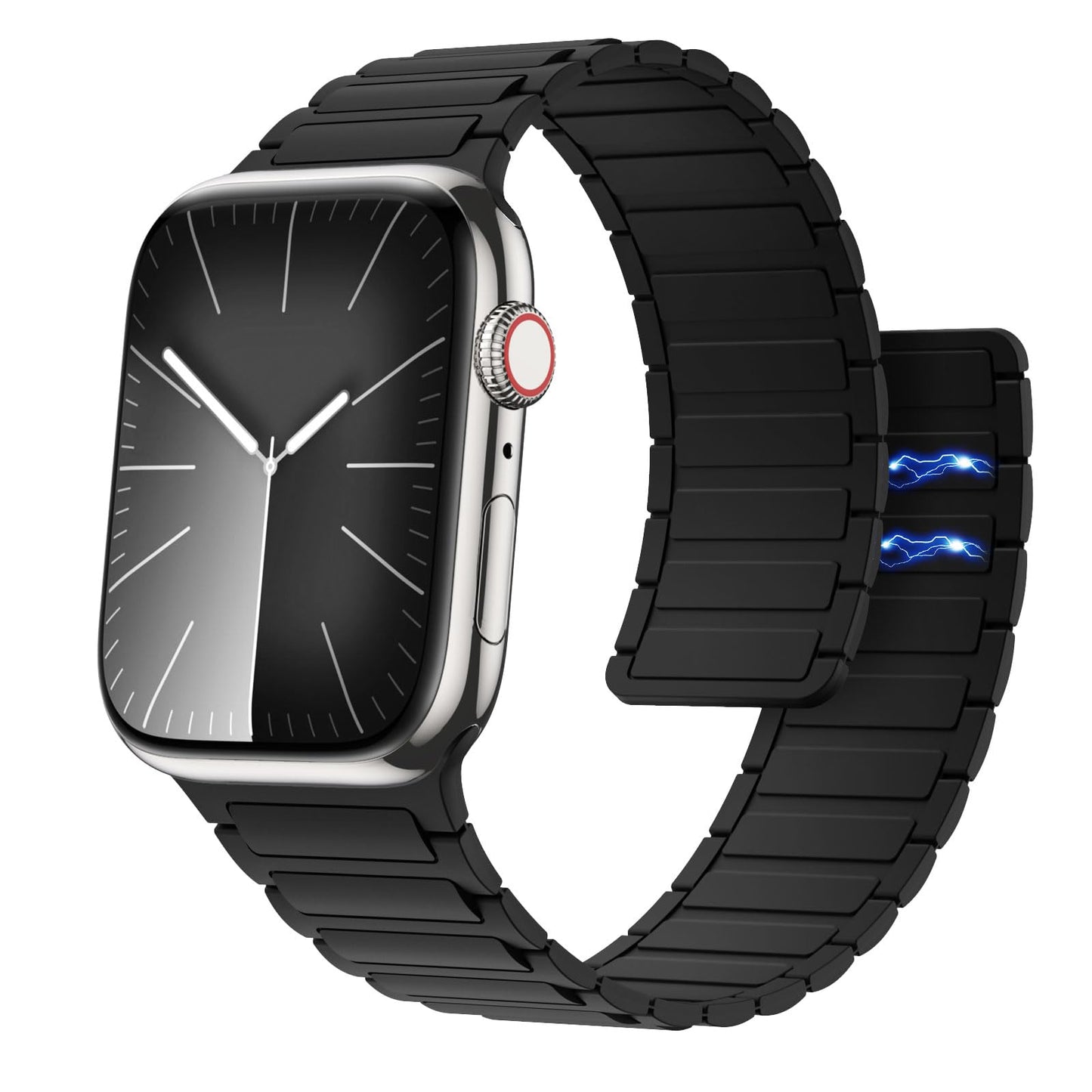 Magnetic Band Compatible with Apple Watch Ultra/Ultra2 49mm/Series SE/10/9/8/7/6/5/4/3/2/1 42/44/45/46mm,Silicone Watch Strap Strong Magnet Link Solo Loop Adjustable Wristband,Black