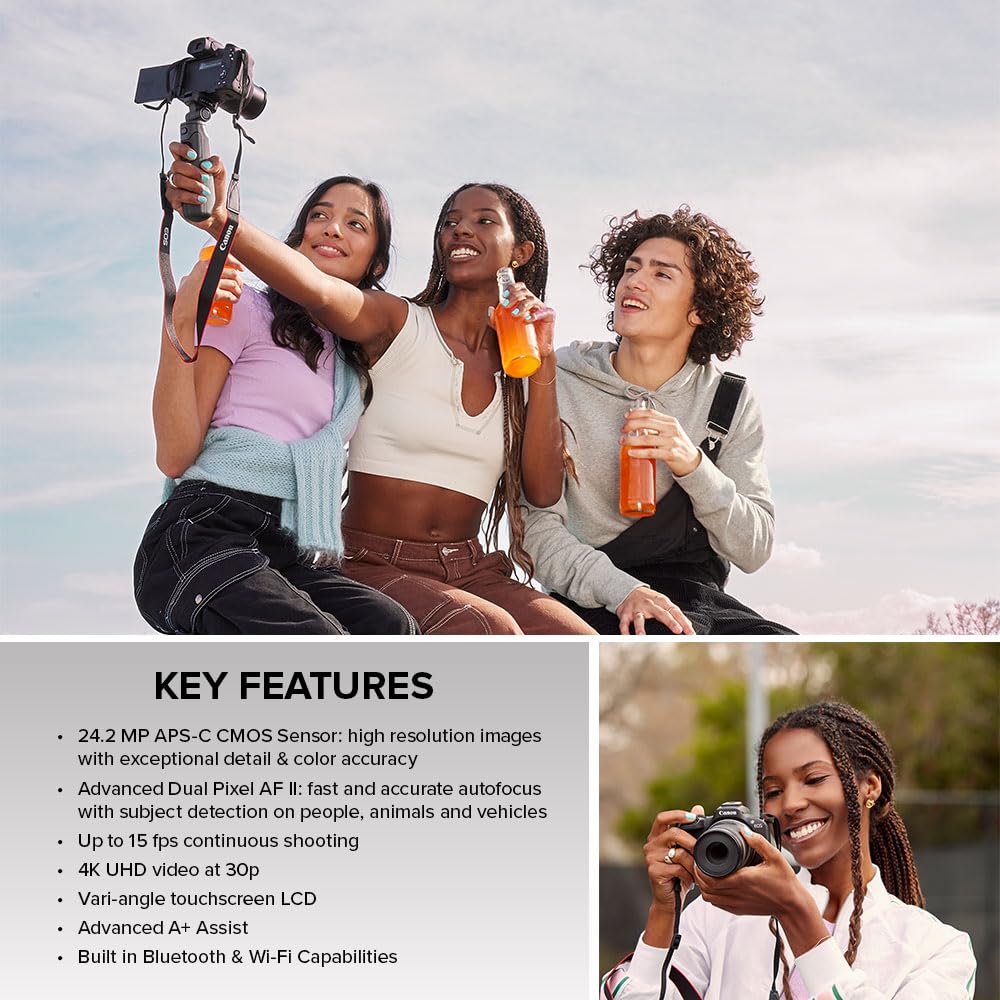 Canon EOS R50 Mirrorless Vlogging Camera (Body Only/Black), RF Mount, 24.2 MP, 4K Video, DIGIC X Image Processor, Subject Detection & Tracking, Compact, Smartphone Connection, Content Creator