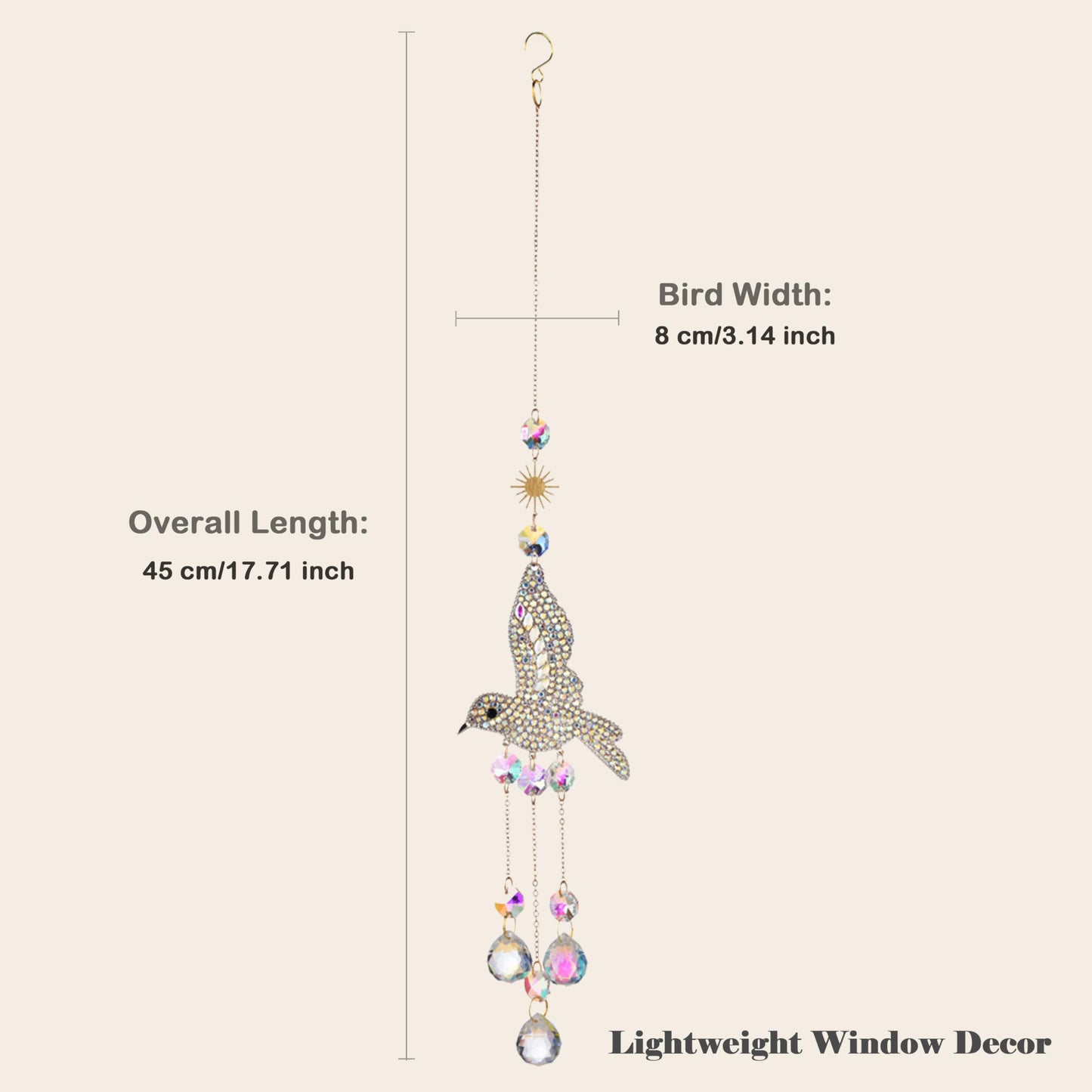 JINYOND Hummingbird Crystal Suncatcher for Window Hanging, Rainbow Maker Prism Ornament with Hook, Sparkling Sun Catcher Decor for Home, Patio, Garden, Bird Lover Gift (Crystal Ball)