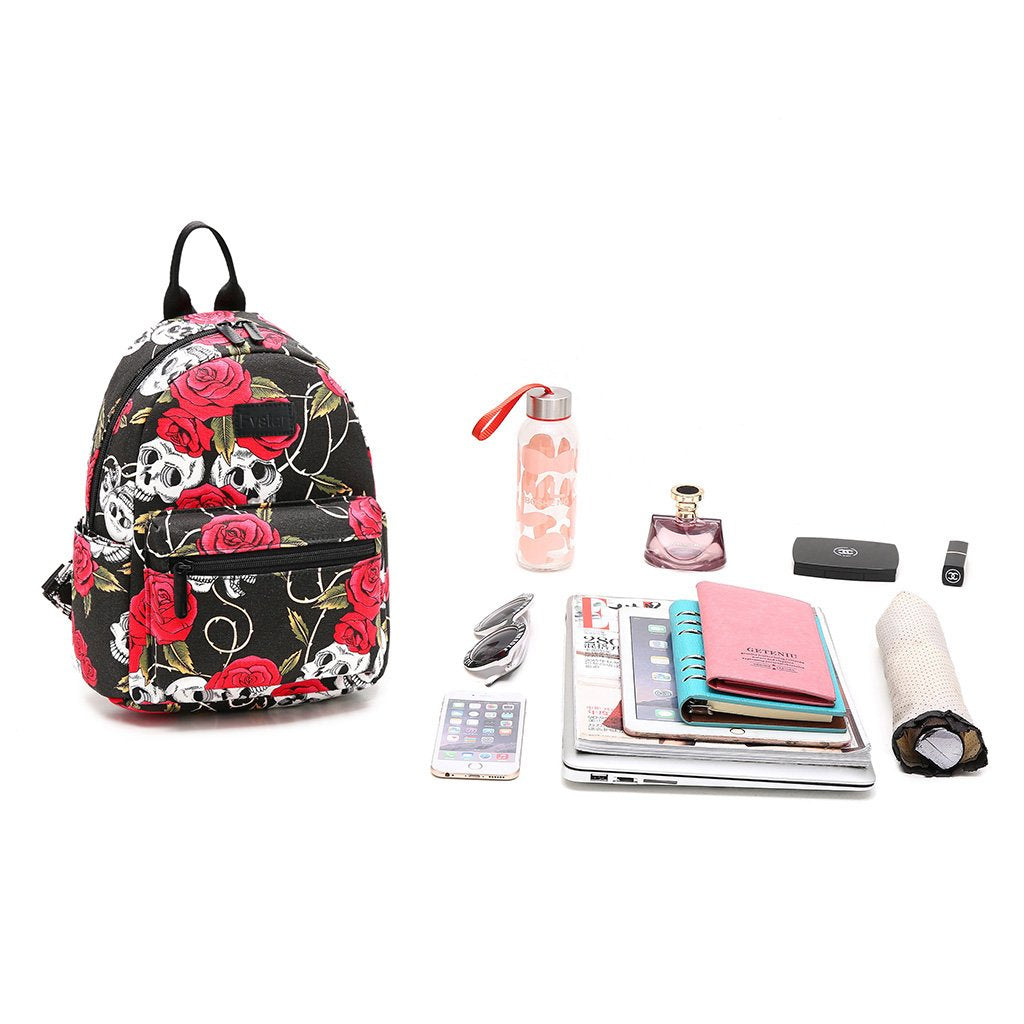 Fvstar Skull Girls Backpack Purse Mini Women Backpack Teens School Satchel Cute Lightweight Purse Casual Outdoor Travel Daypack for Birthday Gifts