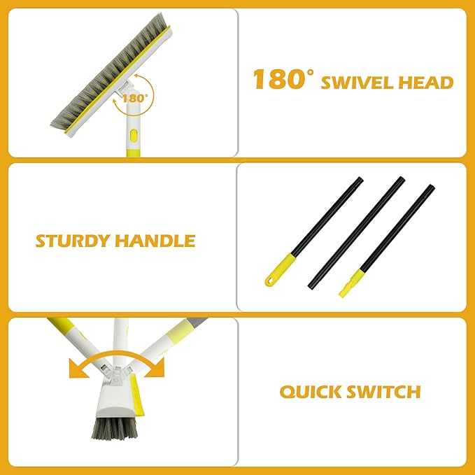 Floor Scrub Brush with 180° Rotating 50" Long Handle