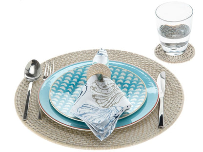 KOUBOO Laguna Table placemat, Round Table Mats Set, Woven Placemats, Boho Table Mats, Rustic Braided Wicker Table Mats Placemats, Kitchen Table Placemats, 15", Whitewash