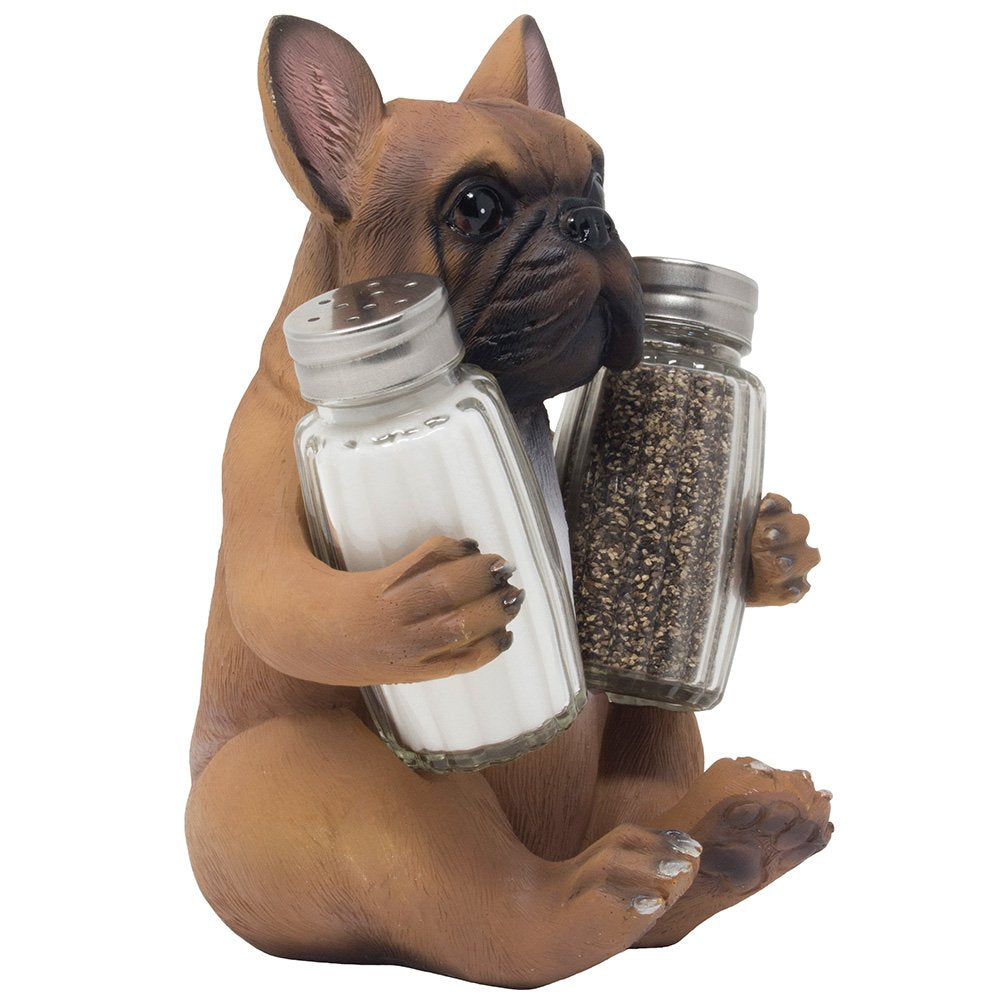 Home 'n Gifts French Bulldog Salt and Pepper Shaker Set, Resin, Brown, Shaker Set