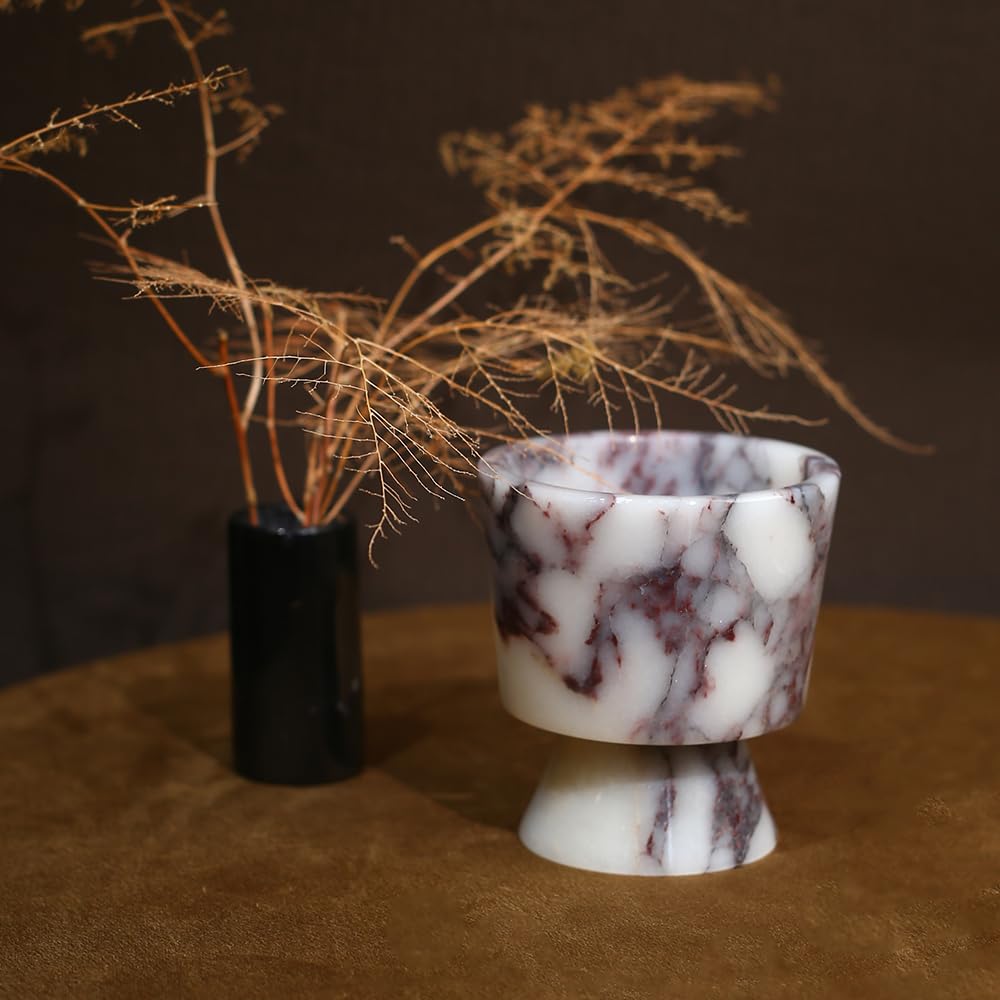 Premium Natural Marble Small Stone Pillar Candle Holder, with Unique Veined Pattern, Decor for Desk, Nightstand, Bathroom or Living Room, Luxe Home for Tea Light