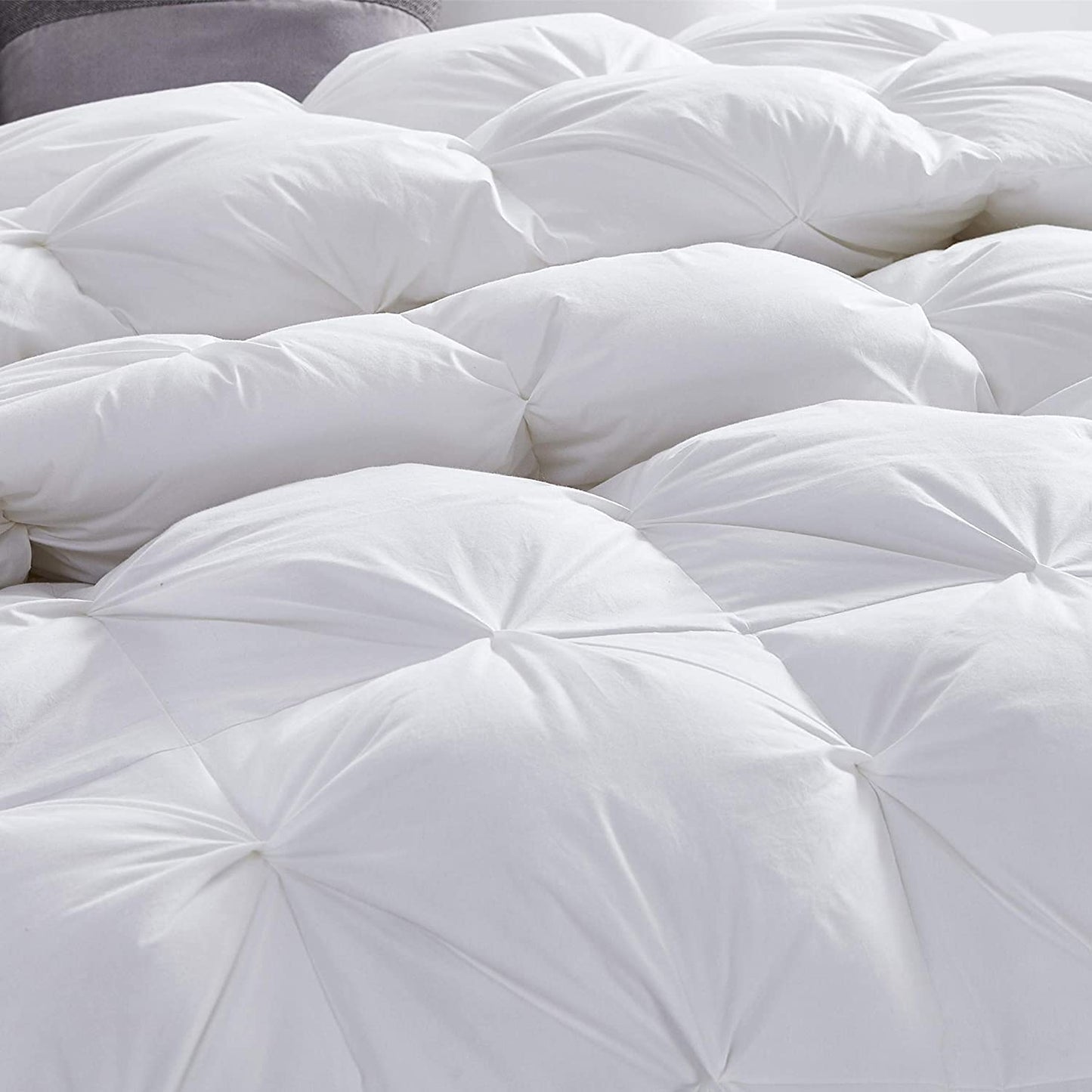 Luxurious Goose Down Feather Fiber Comforter Duvet Insert, Exquisite Pinch Pleat White Design, Oversize Palatial King White 128 x 98, Premium Baffle Box 100% Egyptian Cotton, 80 oz Fill Weight