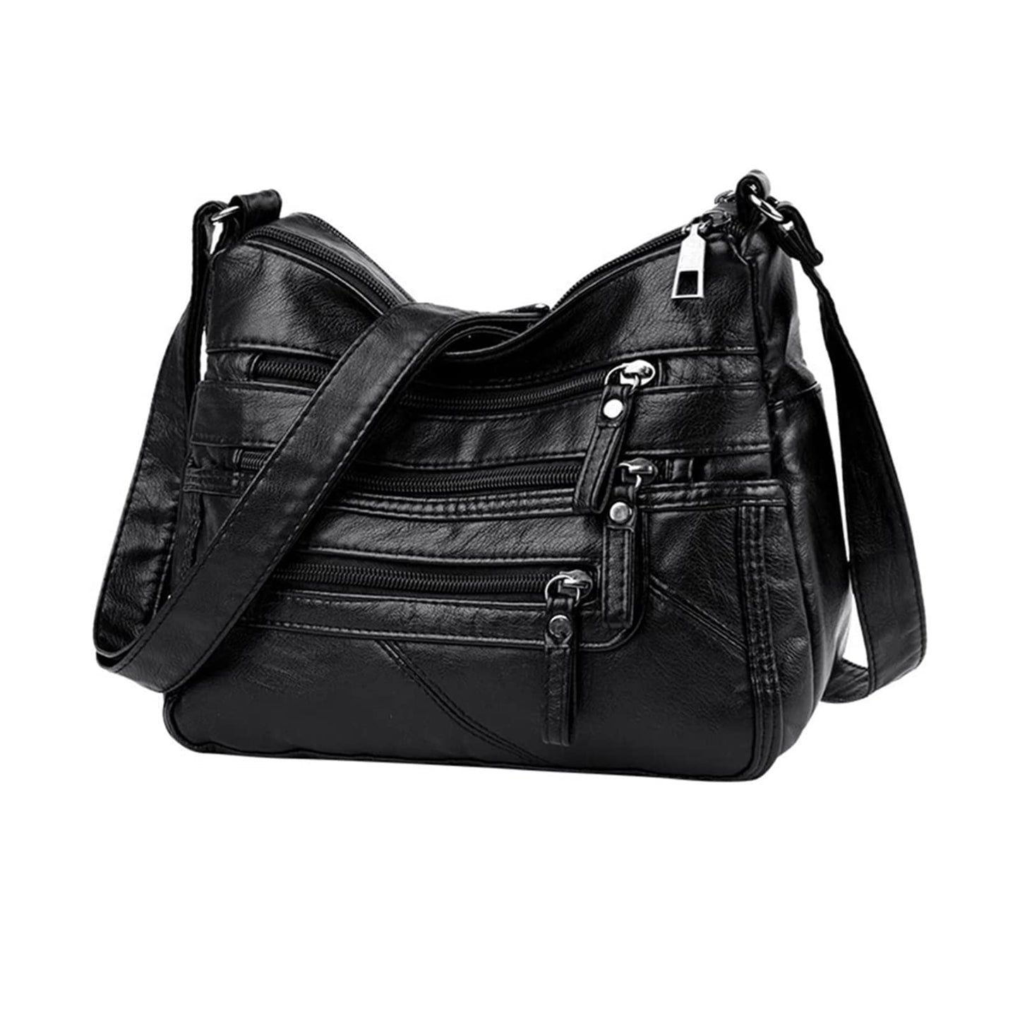 Ladies Shoulder Bags Soft PU Leather Crossbody bag for Women Multi Pockets Lightweight Waterproof Crossbody Handbags for Travel Daily Use Black