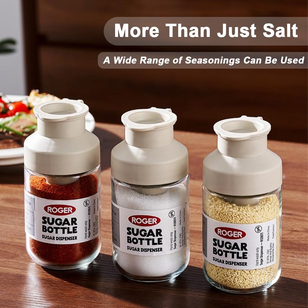 Salt Shaker or Pepper Shaker, AutoMeasure Seasoning Bottle, Kitchen Must have, Glass Metering Spice Salt Paprika Pepper Cumin Powder Sugar Dispenser Spice Jar, BPA Free (Blue)