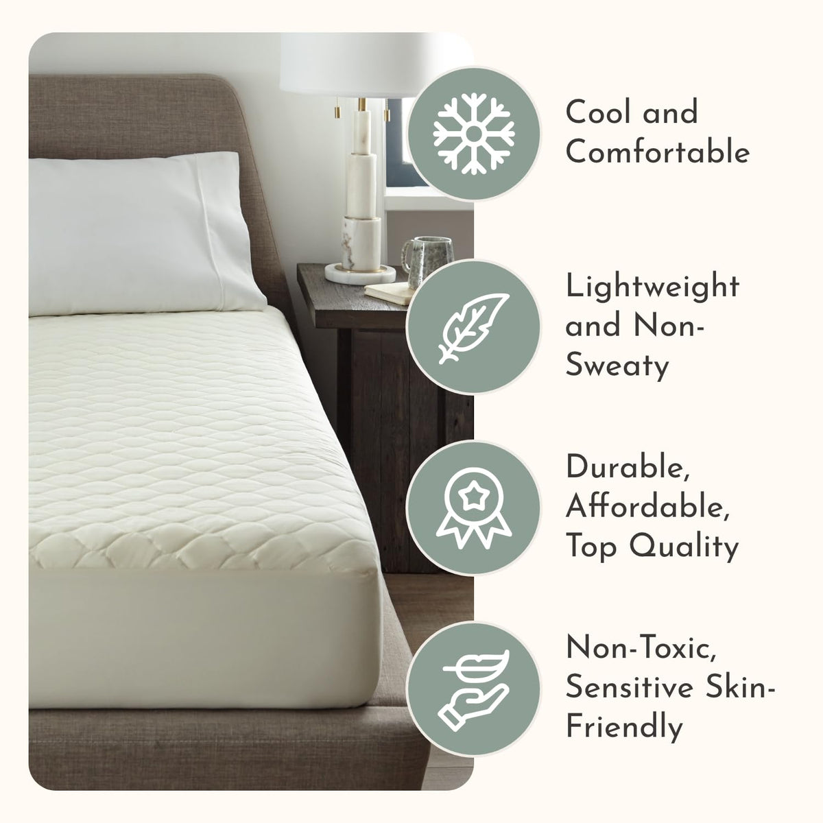 100% Cotton Organic Mattress Protector | Breathable & Noiseless GOTS Organic Mattress Pad with Premium 300GSM Durability | Machine Washable Quilted Bed Protector with Deep Pocket (Ivory, King)