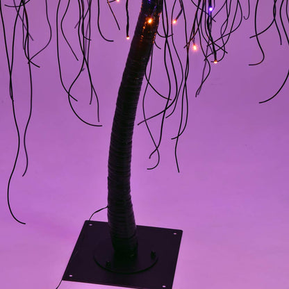 LIGHTSHARE 7 Feet Halloween Willow Tree, 256 LED Lights for Home, Festival, Nativity,Party, and Christmas Decoration,Includes Spiders and White Cobweb,Indoor Outdoor Use,Orange & Purple