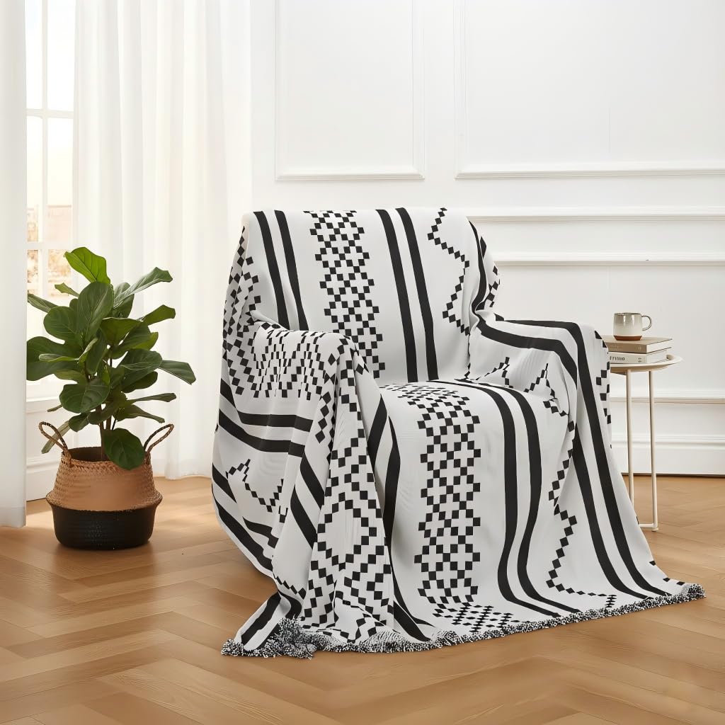 amorus Bohemian Throw Blankets,Throw Blanket Chenille Jacquard Tassels Soft Throws Cover for Couch, Bed,Outdoor Camping Picnic Car Travel Warm & Cozy for Seasons, Pattern II(63"*71")