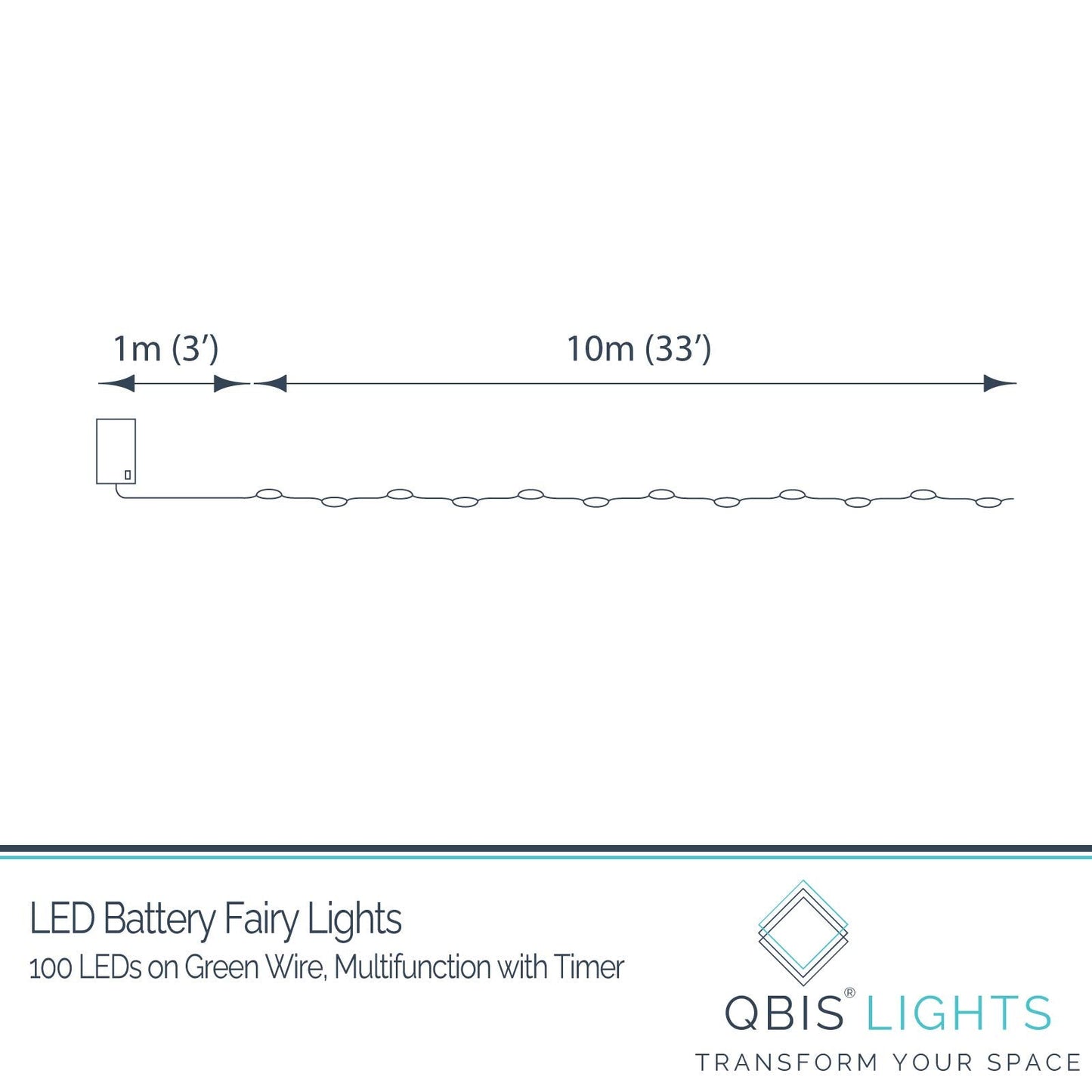 QBIS Outdoor Christmas Lights - Fairy Lights Battery Operated with Small Warm White LEDs, Green Wire, Multifunction, 6hr Timer, Indoor/Outdoor Battery Operated String for Wreath, Garland or Tree