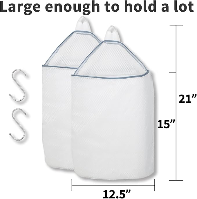 2Pcs Mesh Hanging Laundry Bags for Washing Machine, 15 X 12 inch Wash Bag for