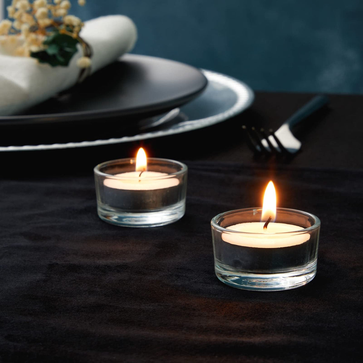 Juvale Glass Votive Candle Holders - Fits Standard Tealight Candles - Short Tealight Holders - Pack of 24, 1.9 in Dia x 1.0 in H