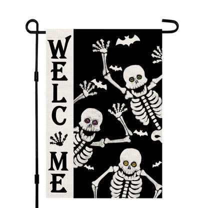 Welcome Halloween Skull Small Garden Flag Vertical Double Sided Burlap 12 x 18 Inches Yard Porch Outdoor Decor DF119