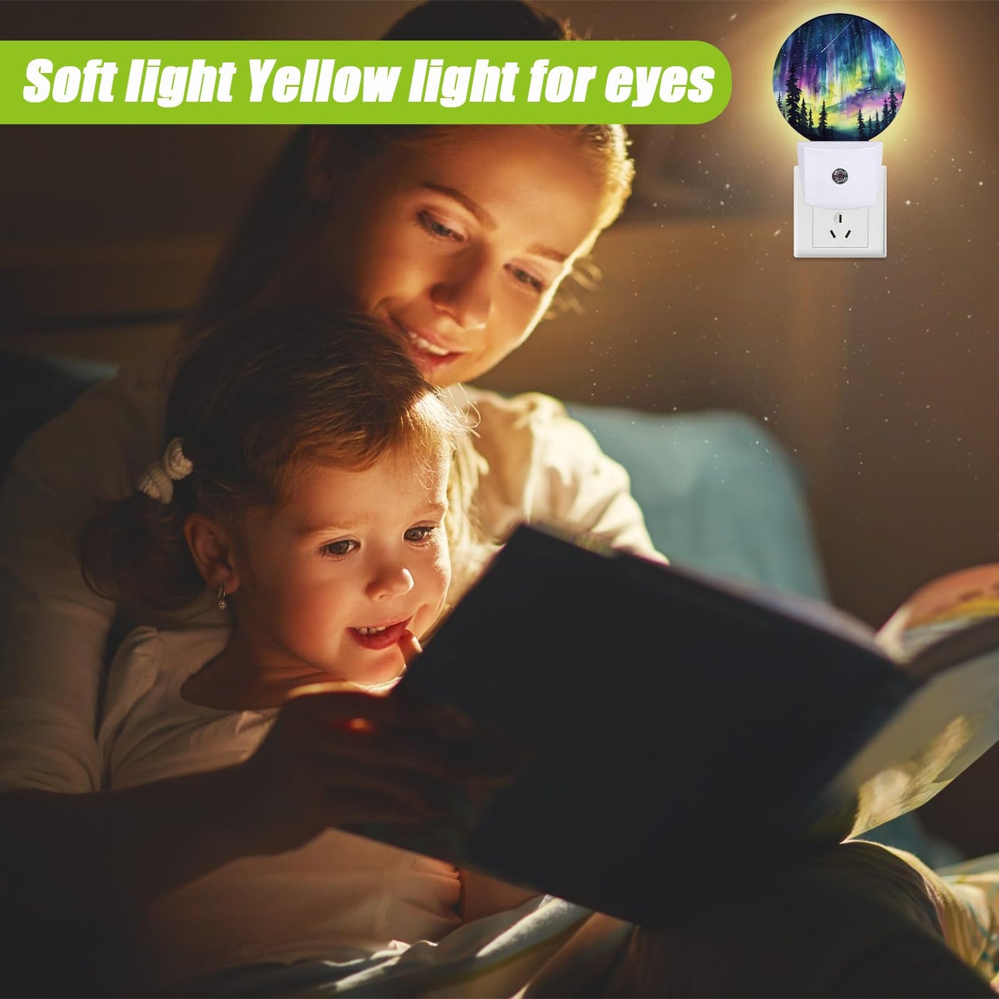 COSHARKLY Aurora Forest Night Light,Plug-in Night Lights with Dusk-to-Dawn Sensor for Bedroom Bathroom and Living Room Sleep Friendly lamp