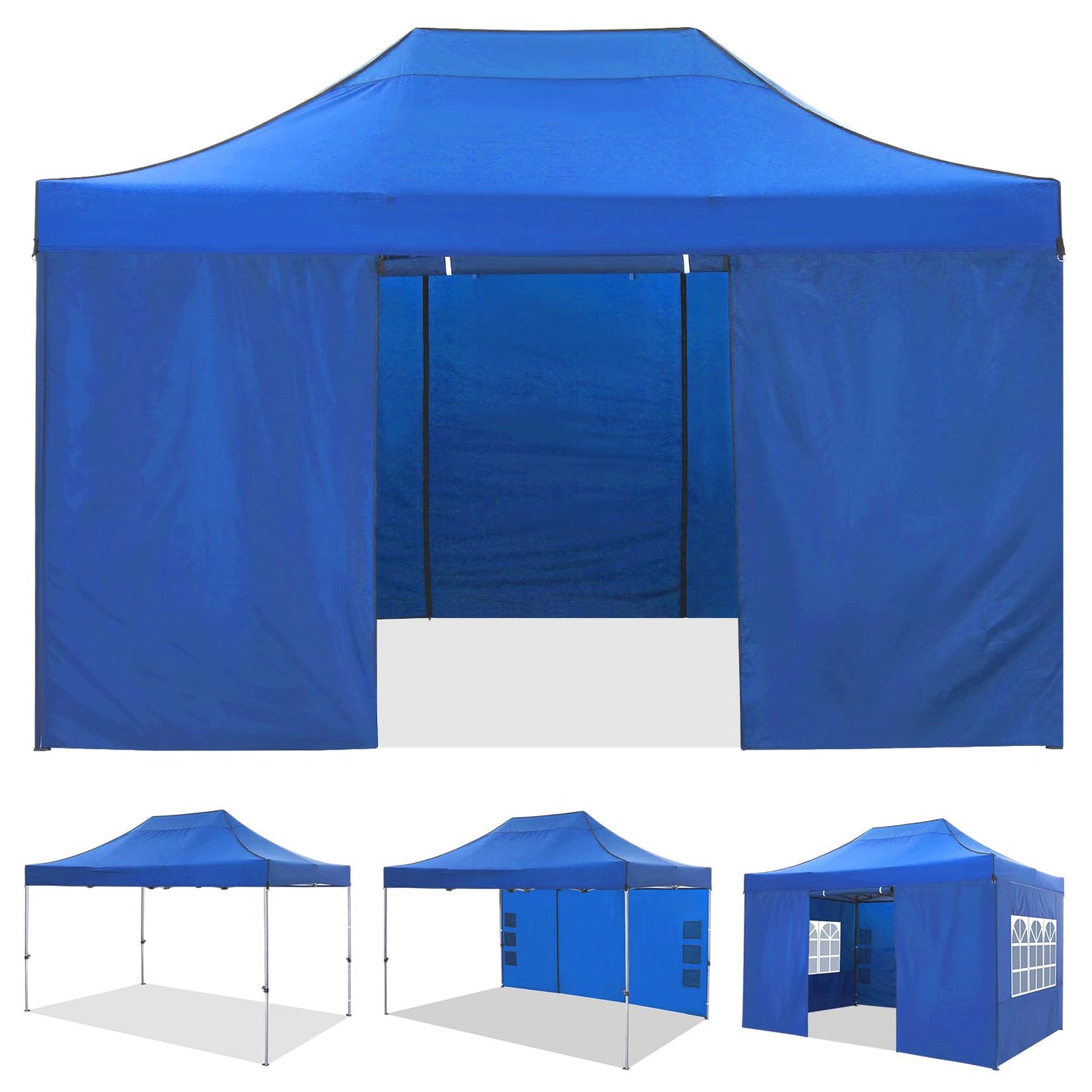 COBIZI 10x15 Pop up Canopy Gazebo 3.0, Easy up Heavy Duty Canopy with 4 Removable Sidewalls, High Stability, All Weather Sunshade 100% Waterproof Outdoor Canopy Tents with Carry Bag, Blue