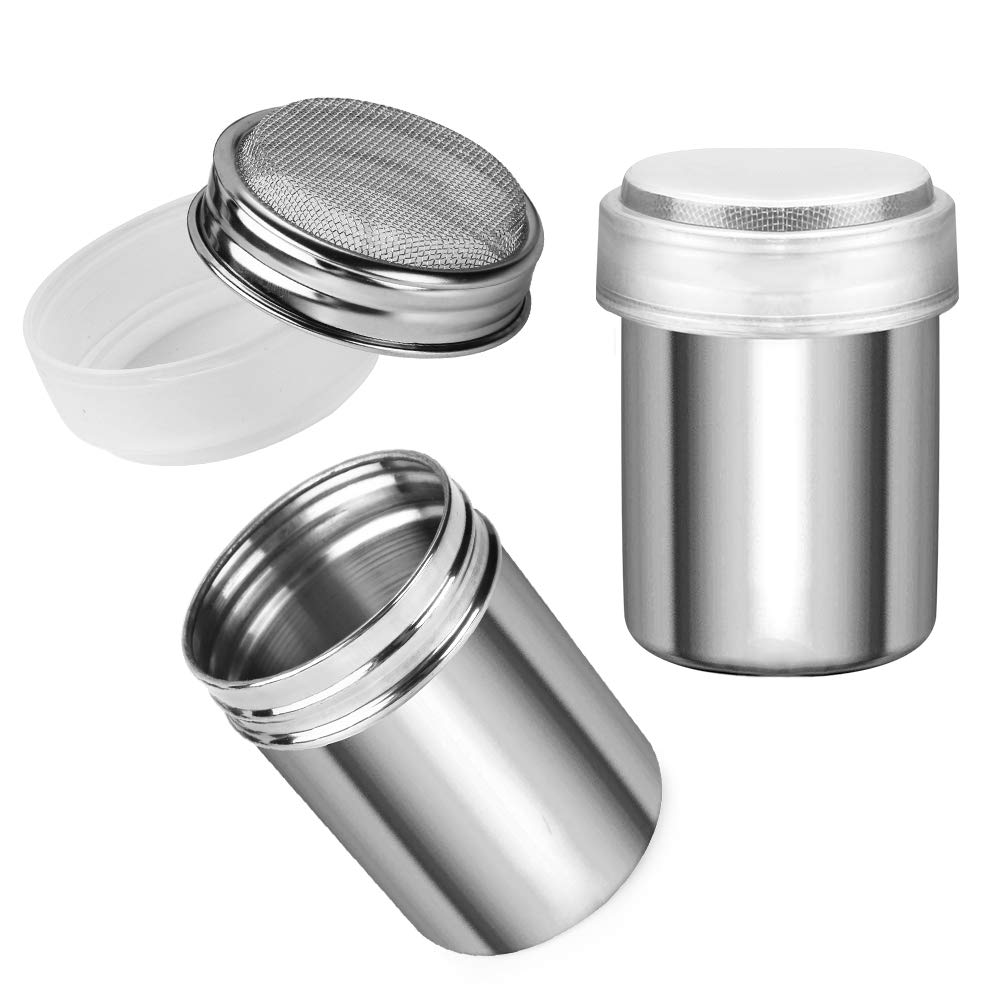 Accmor 2pcs Powder Sugar Shakers+ 2pcs Salt and Pepper Shakers with Handle,Shakers For Cinnamon Sugar Pepper Powder Cocoa Flour Salt