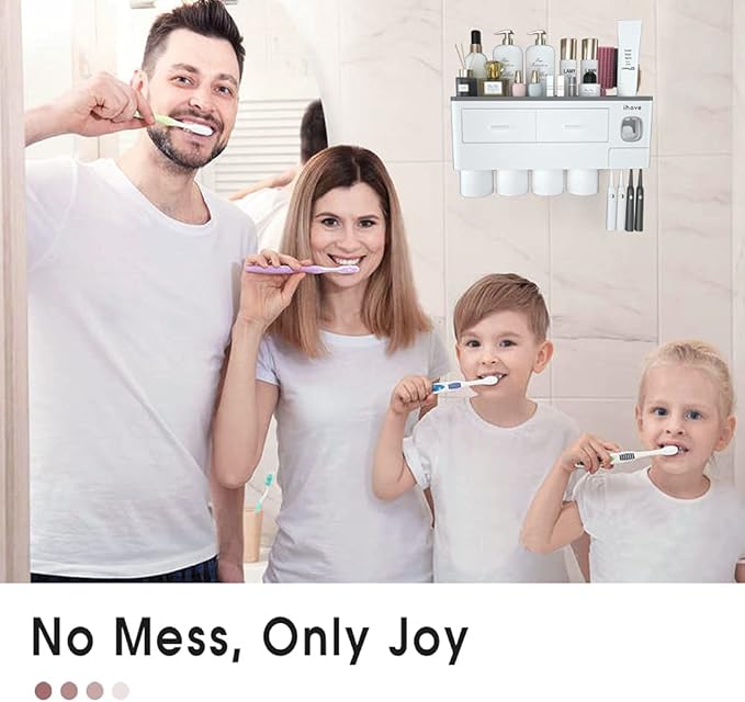 iHave Toothbrush Holders for Bathrooms, 4 Cups Toothbrush Holder Wall Mounted
