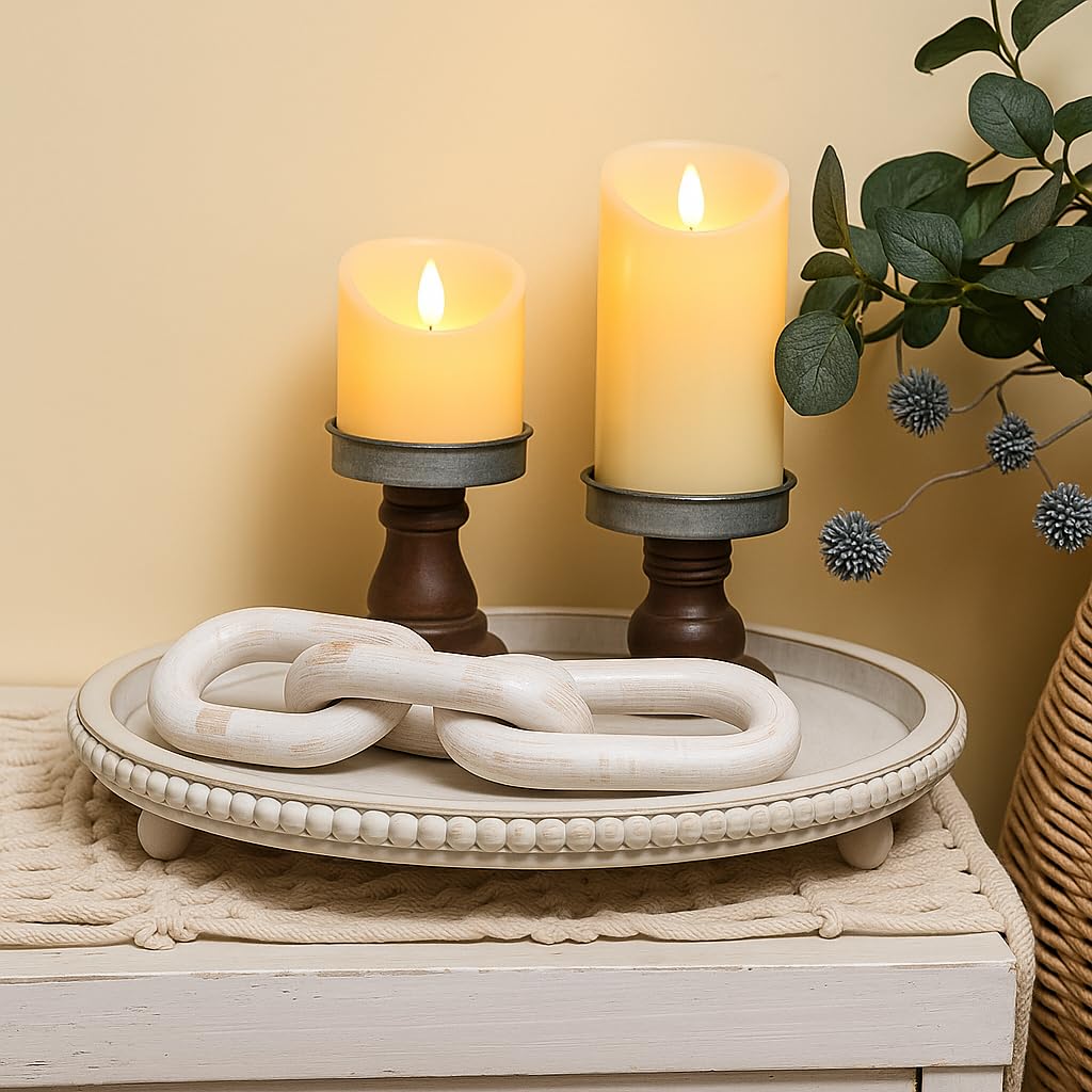 Lezonic Rechargeable Flickering Flameless Candles Battery Operated with Remote and Timer, Pack of 3(D 3'' X H 4''5''6'') Long Lasting Ivory White Real Wax LED USB Pillar Candles