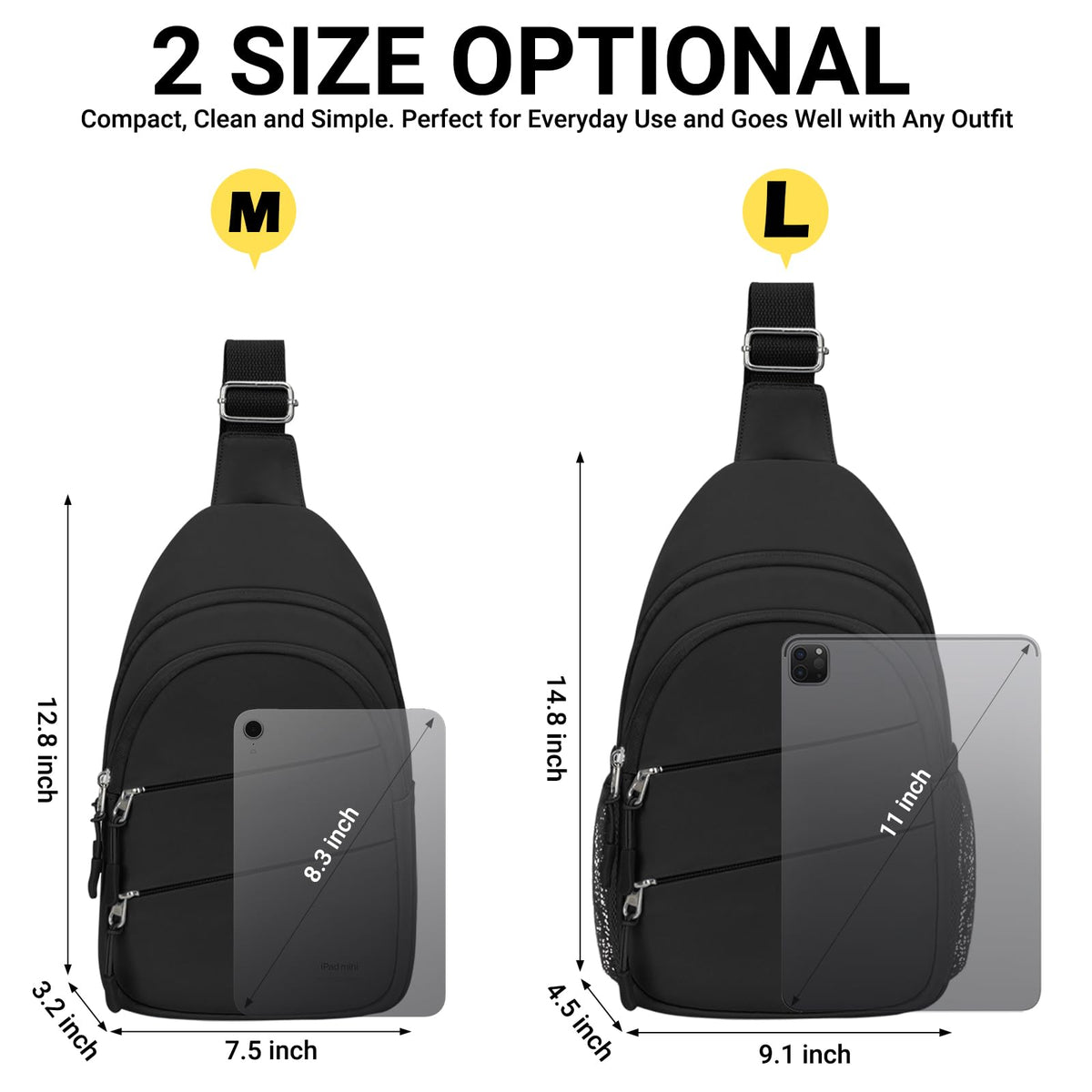 Tuwubi Crossbody Bags for Women, Sling Bag for Men, Small Hiking Backpack Anti Theft Lightweight for Outdoors Travel (M, Black)