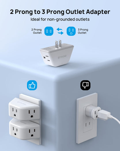 TROND Multi Plug Outlet Extender 2 Pack - Electrical Wall Splitter, 3 Way Angled Wall Outlet Adapter, Cruise Essentials, Small Multiple Plug Expander for Cruise Ship Home Office Dorm Room, White