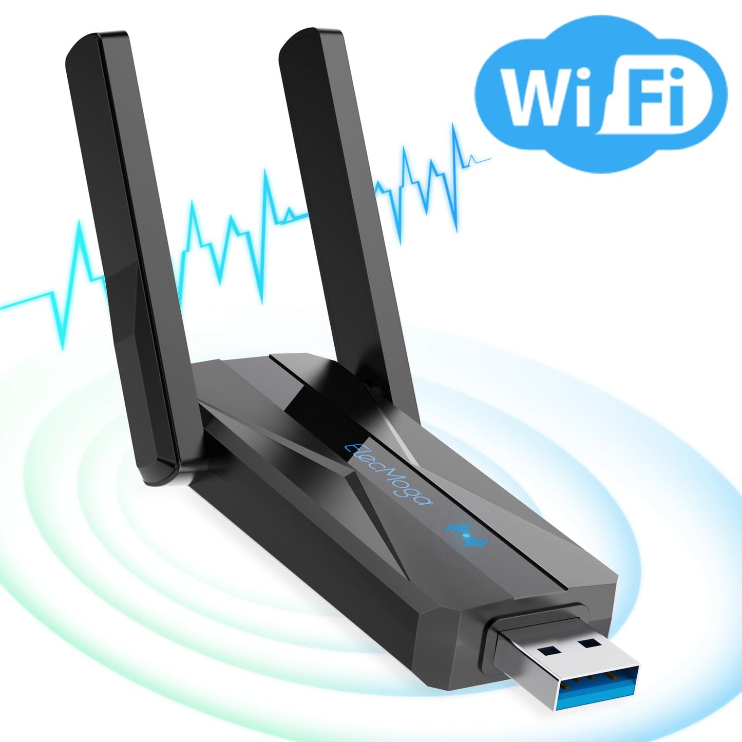 ElecMoga Wifi Dongle, 1300Mbps Wifi Adapter High Gain USB 3.0 5dBi Dual Band 2.4GHz/5GHz USB Wireless for PC/Desktop/Tablet/Laptop, Supports Windows 11/10/8/7/Vista/XP, Mac OS 10.9-10.15