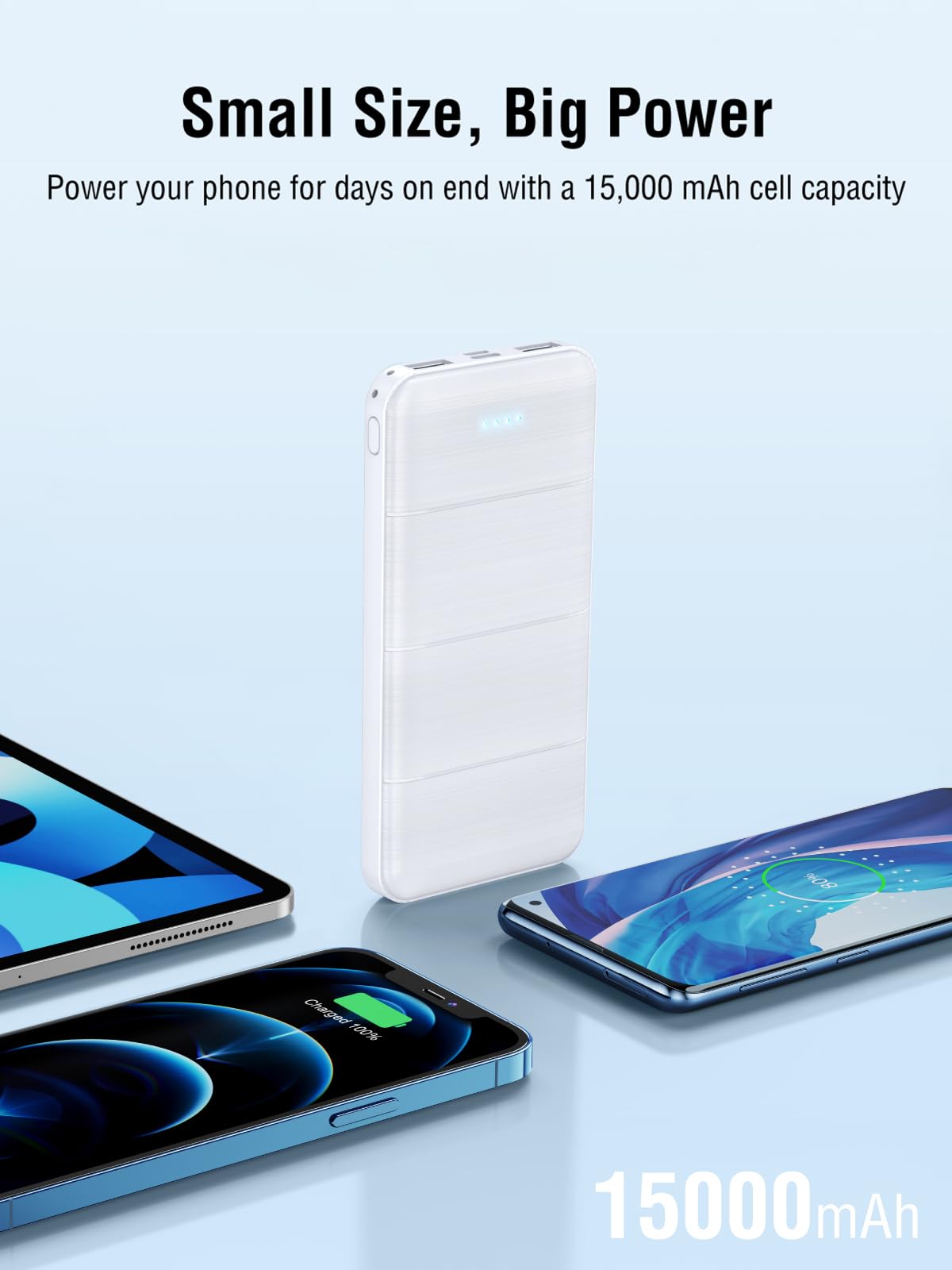 Portable Charger 2-Pack 15000mAh Power Bank Dual USB and Type-C Output 5V3.1A Fast Charger Battery Pack for iPhone 16 15 14 13 12 X Samsung S24 S23 Google iPad etc (Light Black and White)
