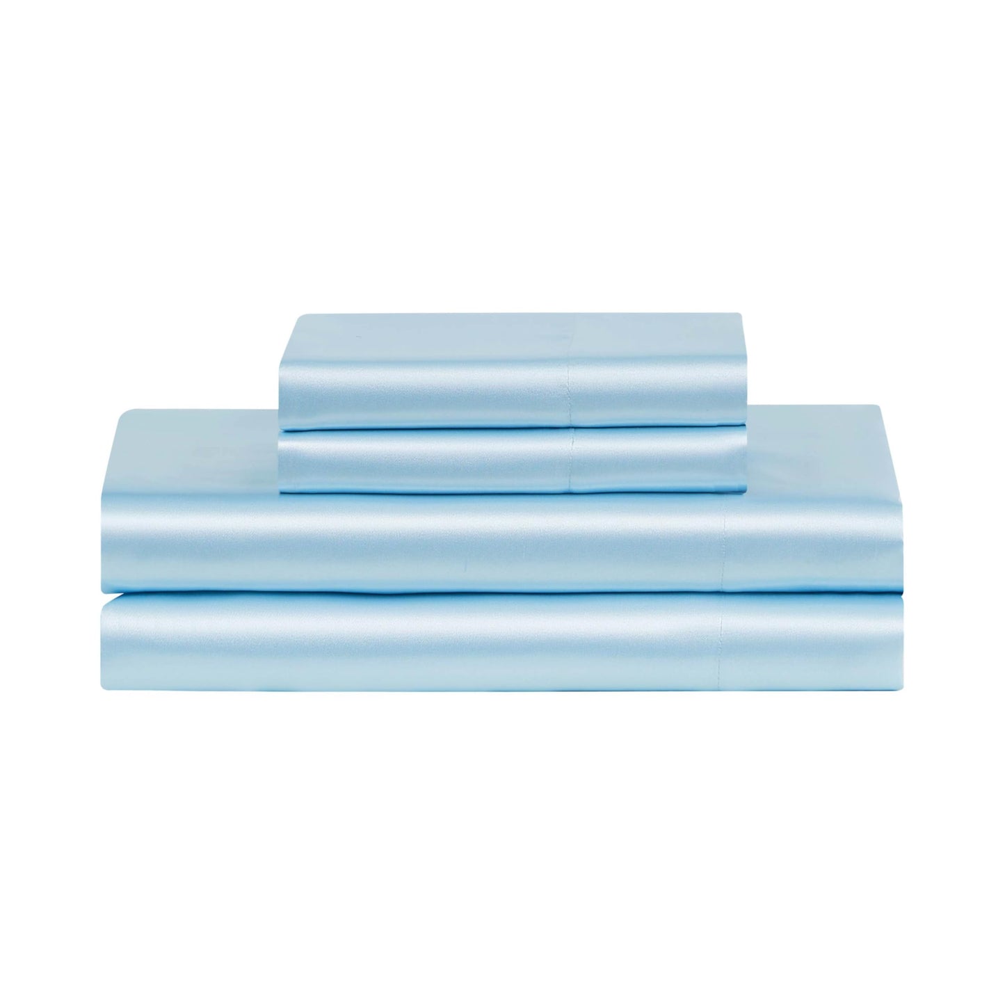 Juicy Couture Full Size Silky Satin Bed Sheet Set, Deep Pocket Satin Full Sheet Set with 1 Fitted Sheet, 1 Flat Sheet and 2 Pillowcases, Wrinkle Resistant & Anti Pilling Bed Sheets - Light Blue