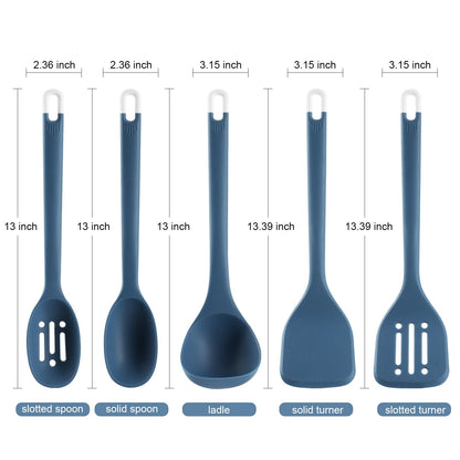Silicone Kitchen Cooking Utensils Set: MOACC Heat Resistant 13inch Long Kitchen Gadgets, BPA Free Non Stick Rubber Cook Accessories For Food Prep, Frying, Serving, Basting (Dark Blue)