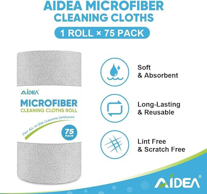 AIDEA Microfiber Cleaning Cloth Roll, Reusable Paper Towels Tear Away Cloth