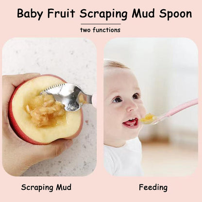 Double Head Baby Silicone Food Spoon (Green) - Fruit Scraping Mud Spoon, Feeding and Training Utensil for Infants, Baby Led Weaning Supplies