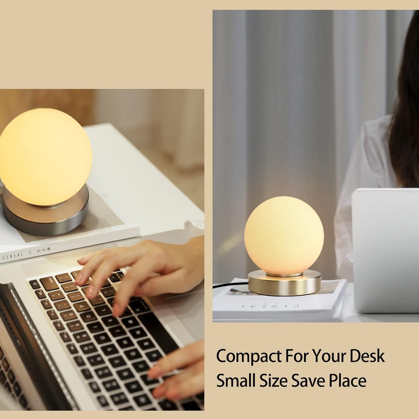 Modern Small Table Lamps, Opal Glass Bedside Table Lamp 3 Colors Dimmable Gold Desk Lamp, for Bedroom Living Room Nightstand, Simple Design (Silver)